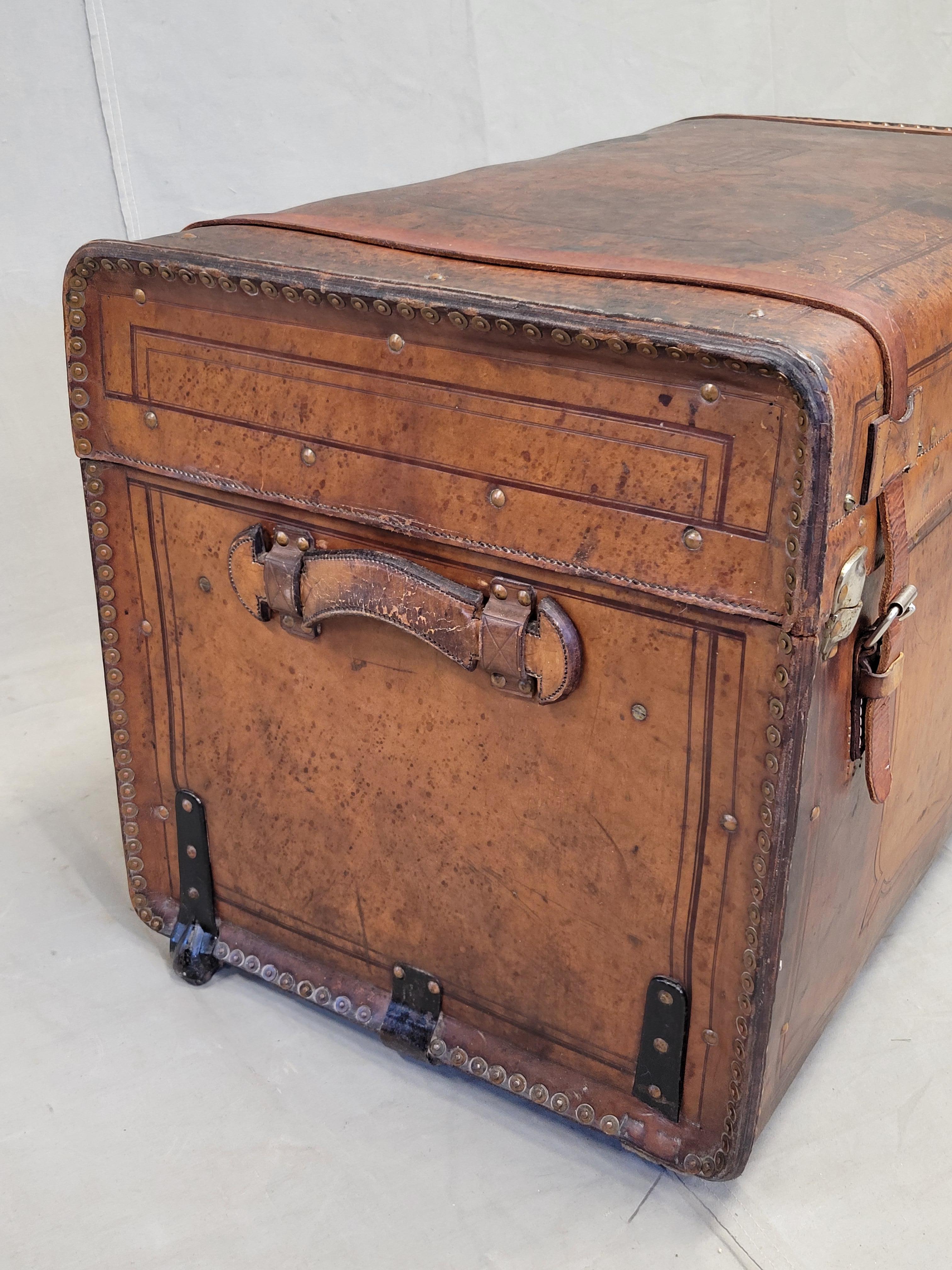 Hand-Crafted Antique Circa 1875 Sole Leather Clad Western Trunk