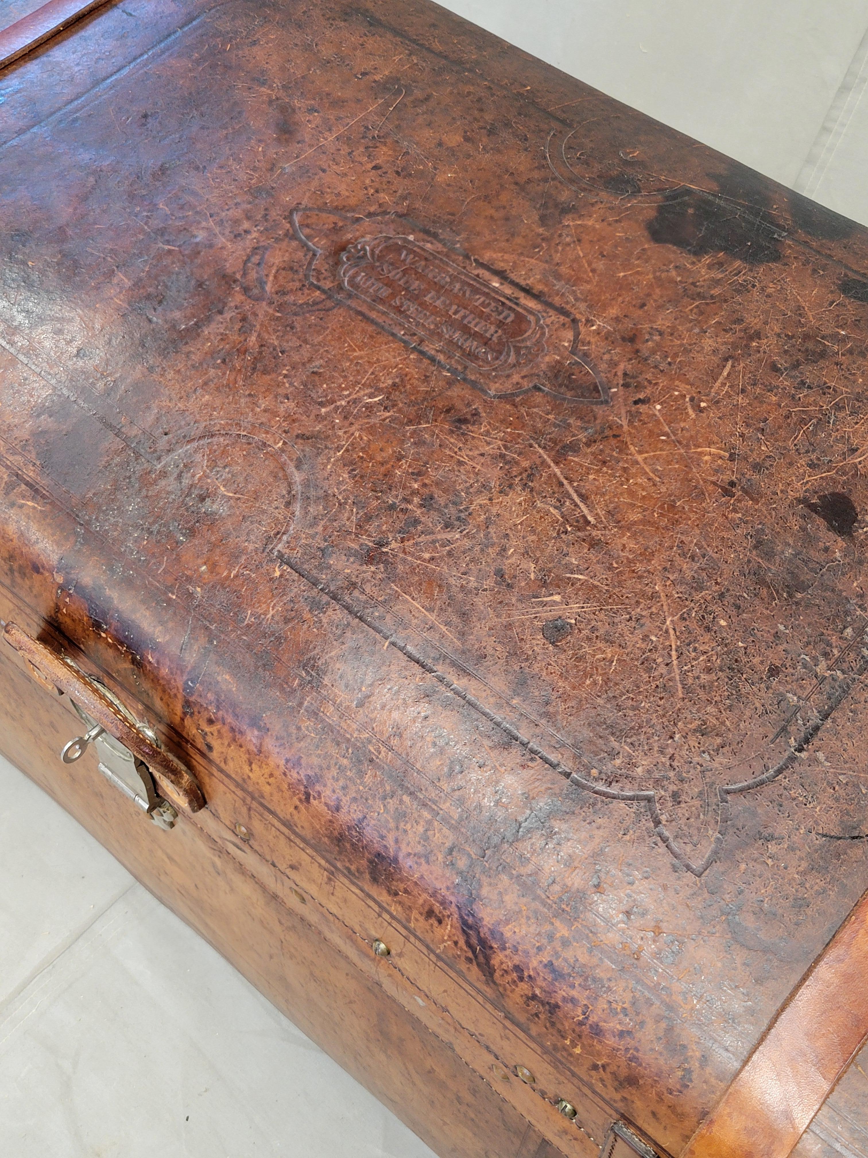 19th Century Antique Circa 1875 Sole Leather Clad Western Trunk