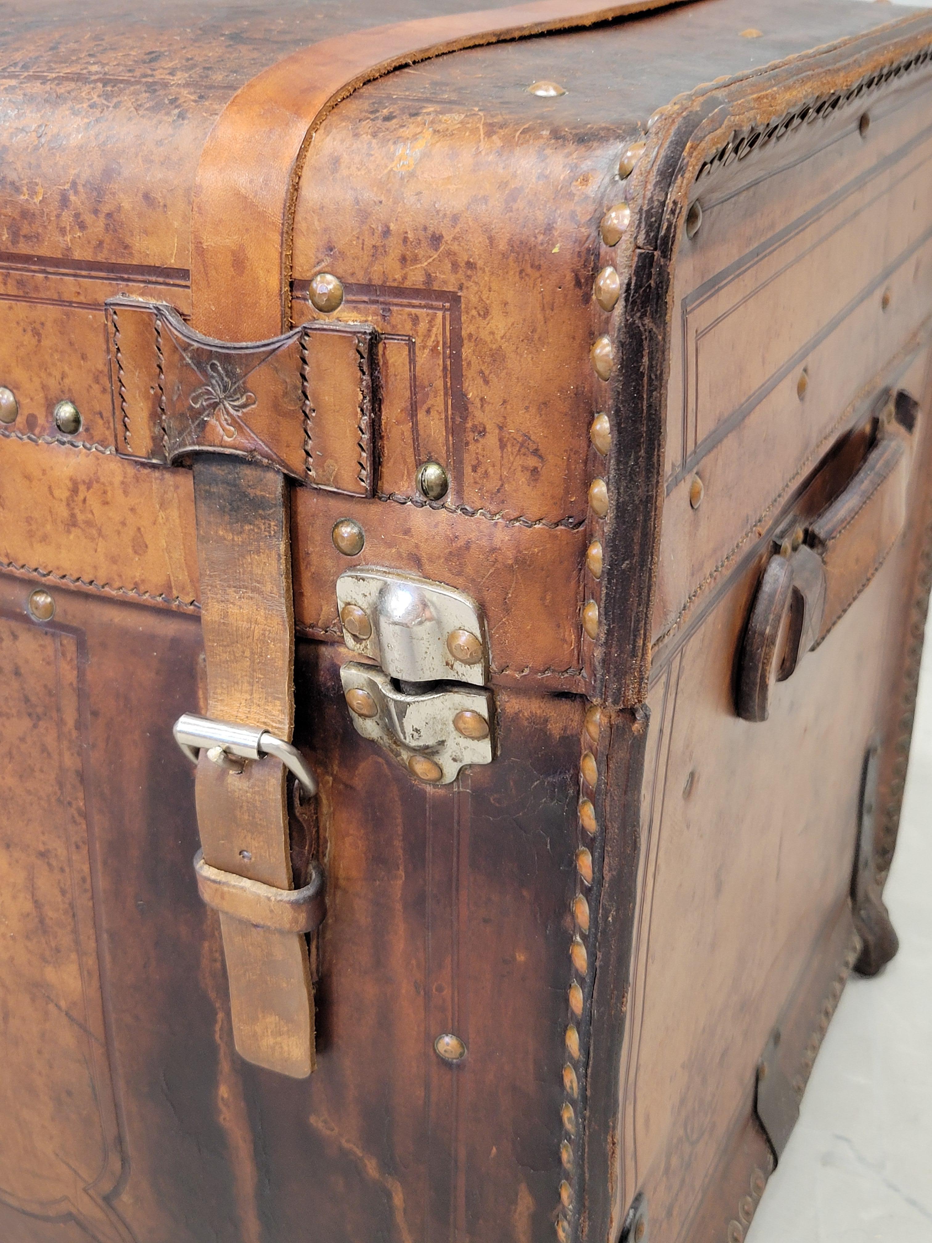 Antique Circa 1875 Sole Leather Clad Western Trunk 1