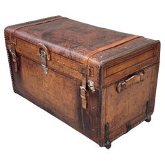 Antique Circa 1875 Sole Leather Clad Western Trunk