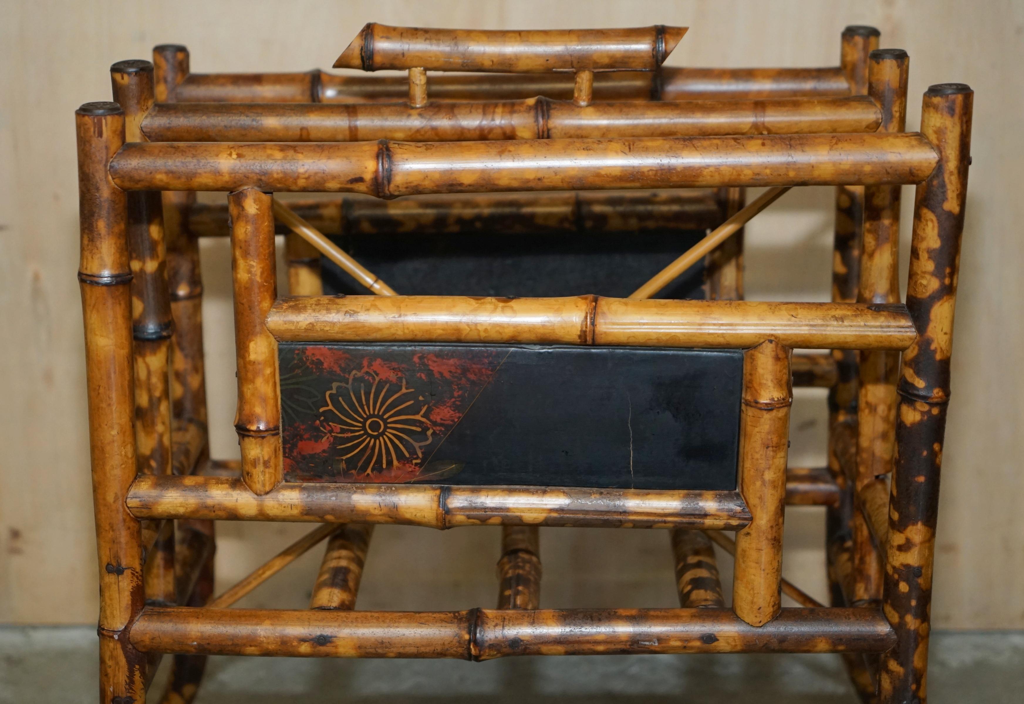 Aesthetic Movement ANTiQUE CIRCA 1880 AESTHETIC MOVEMENT BAMBOO CARVED CHINESE MAGAZINE PAPER RACK For Sale
