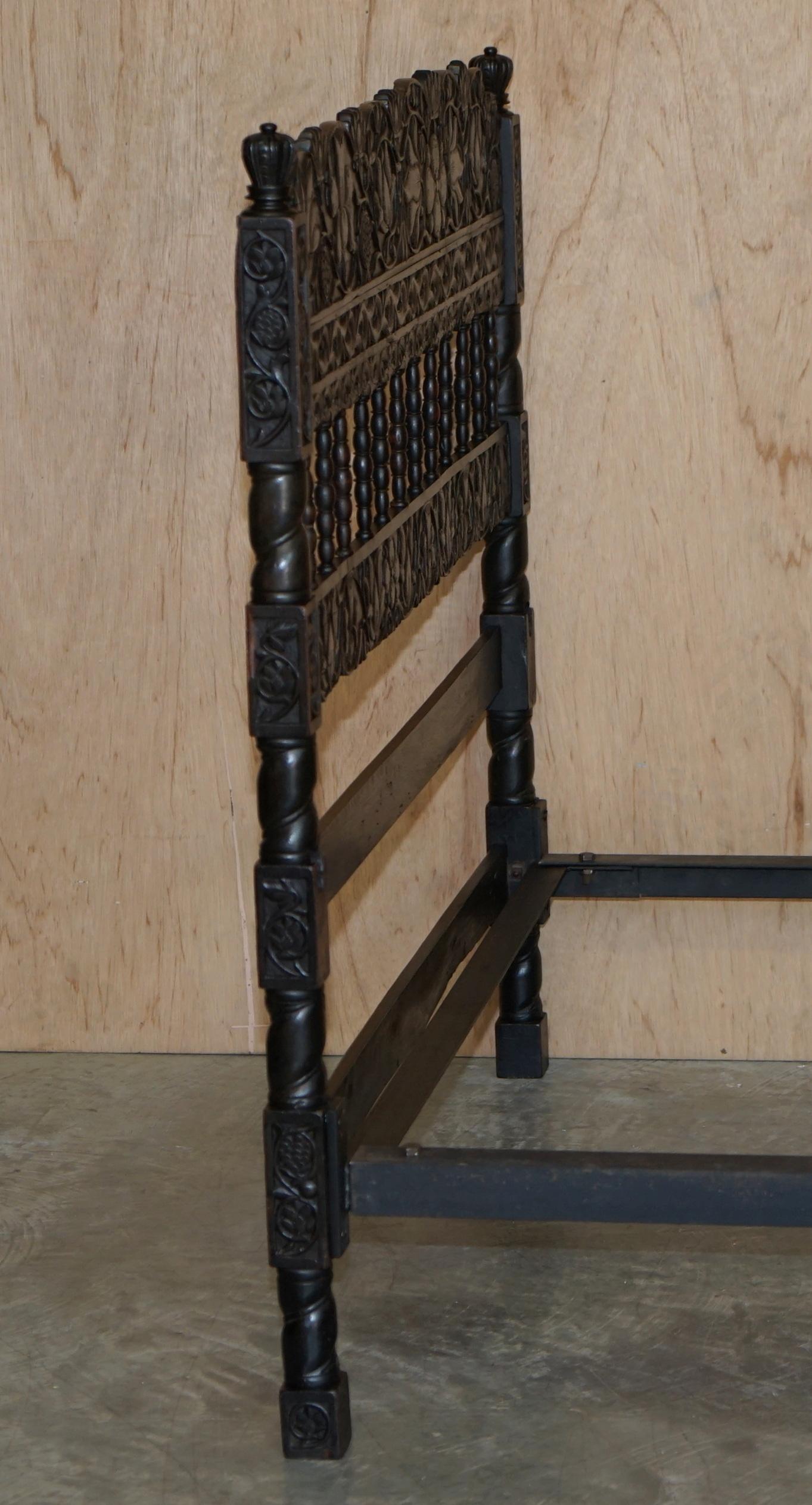 Antique circa 1880 Anglo Indian Colonial Hardwood Heavily Carved Bed Frame 5