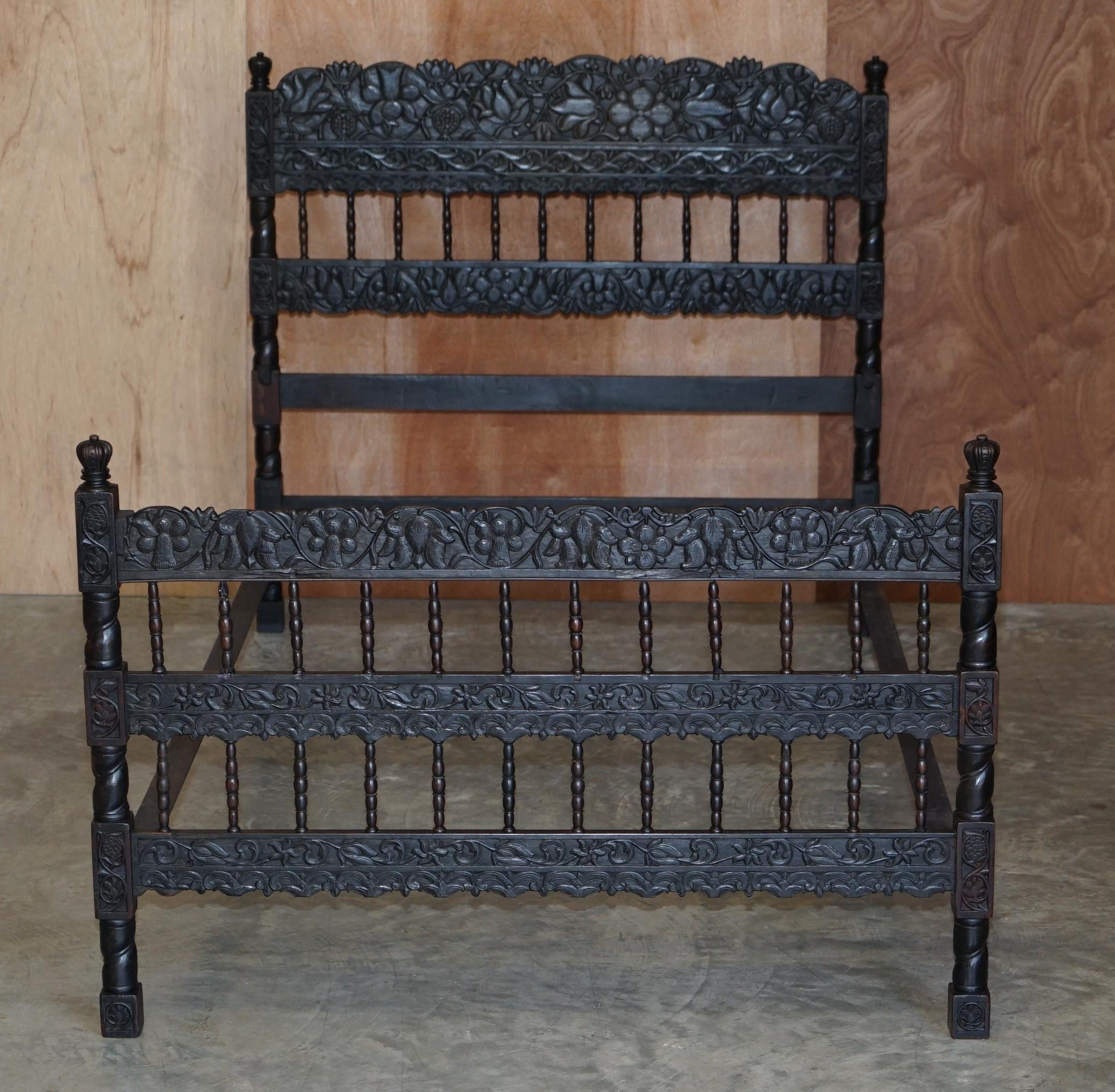We are delighted to offer for sale this very rare highly collectable ornately carved Anglo Indian hardwood bed frame

A very rare circa 1880-1900 Anglo Indian Export heavily carved frame. The head and footboards are a tour de force of original