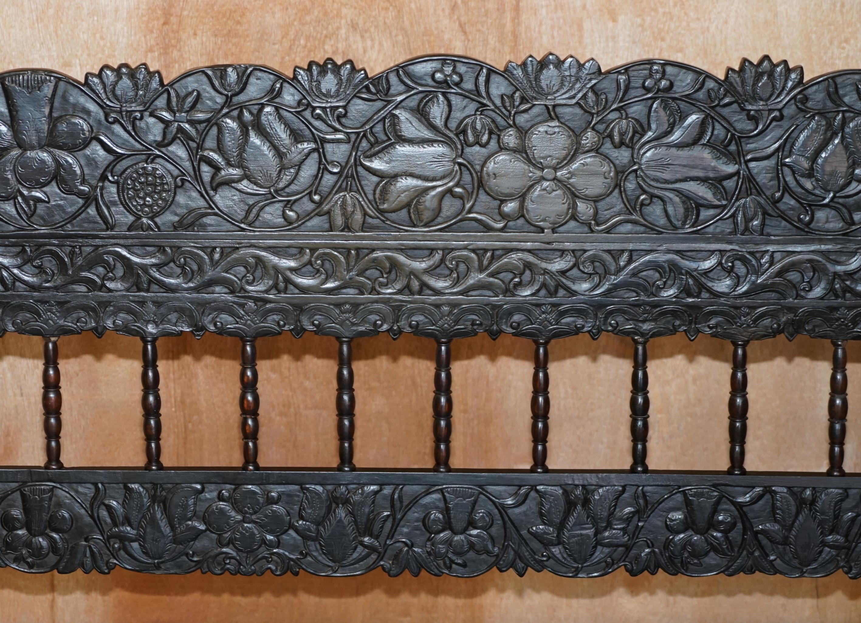 Anglo-Indian Antique circa 1880 Anglo Indian Colonial Hardwood Heavily Carved Bed Frame
