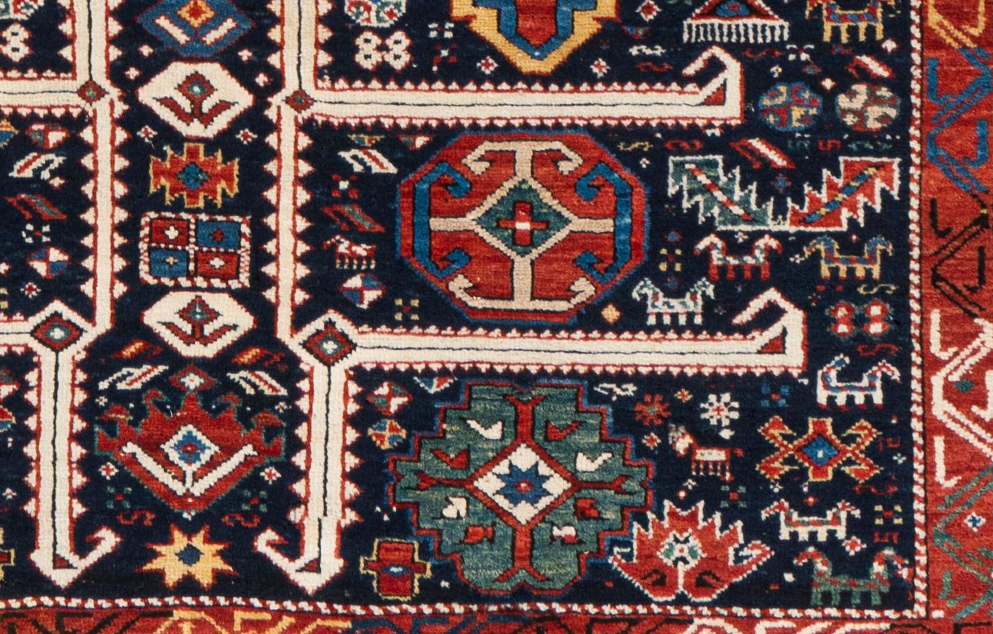 Antiguo Circa 1880 Azul Akstafa Caucásico Alfombra Anudada a Mano 3'10 X 8'2 en venta 5