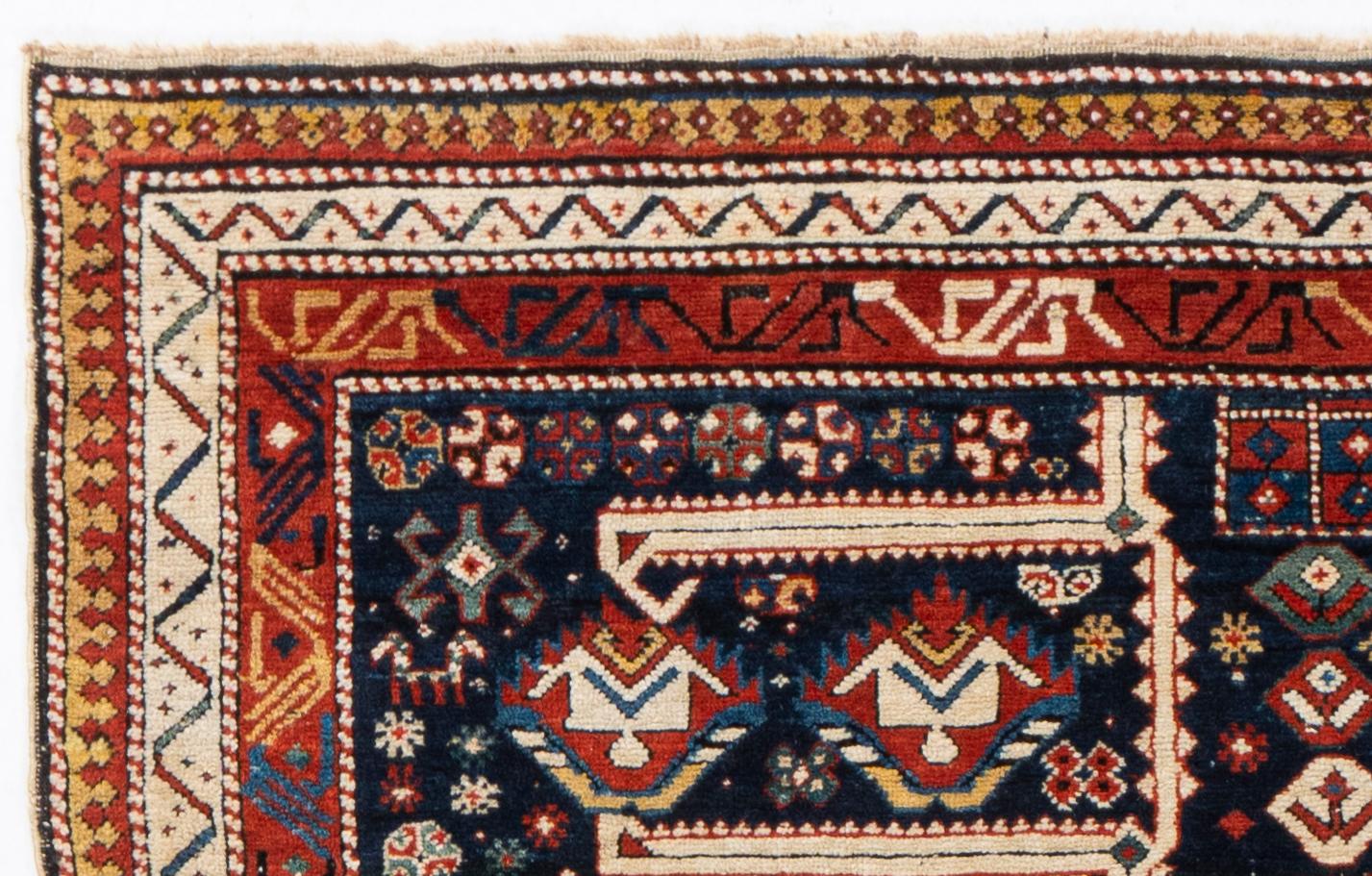 Antiguo Circa 1880 Azul Akstafa Caucásico Alfombra Anudada a Mano 3'10 X 8'2 Anudado a mano en venta