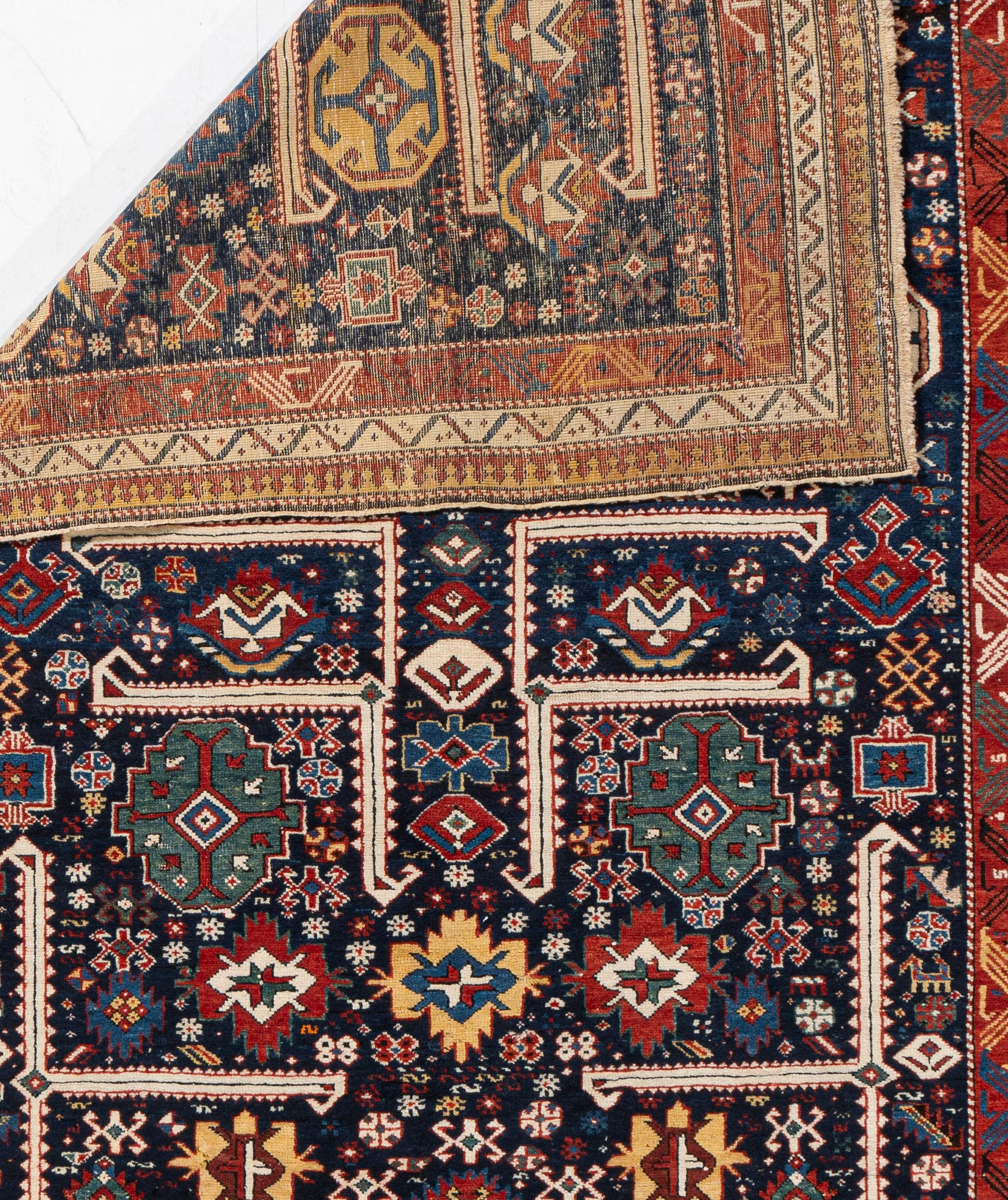 Antiguo Circa 1880 Azul Akstafa Caucásico Alfombra Anudada a Mano 3'10 X 8'2 en venta 3