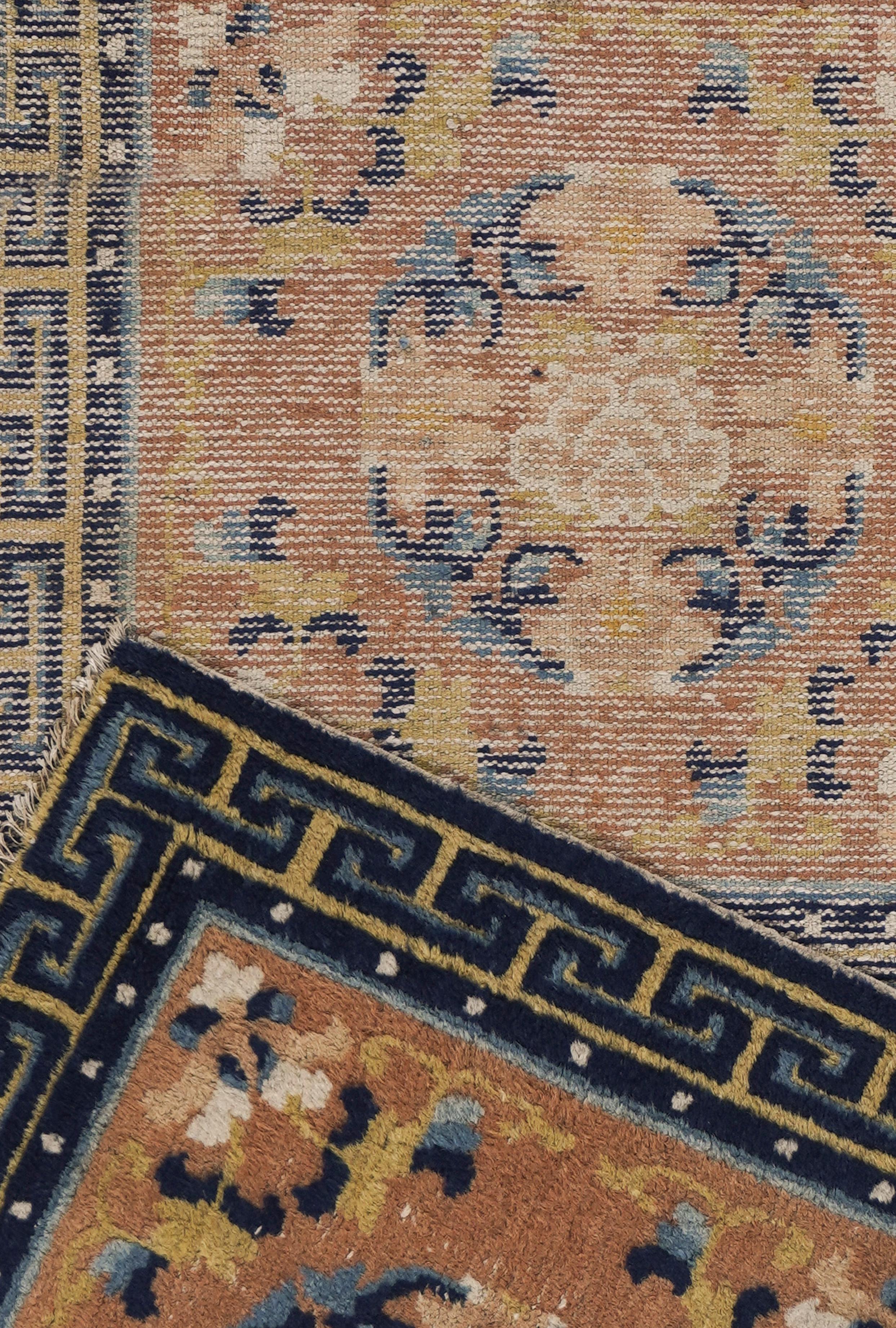 Annodato a mano Antico cuscino doppio annodato a mano cinese Ningzia blu del 1880, 2'2 X 4'2 in vendita