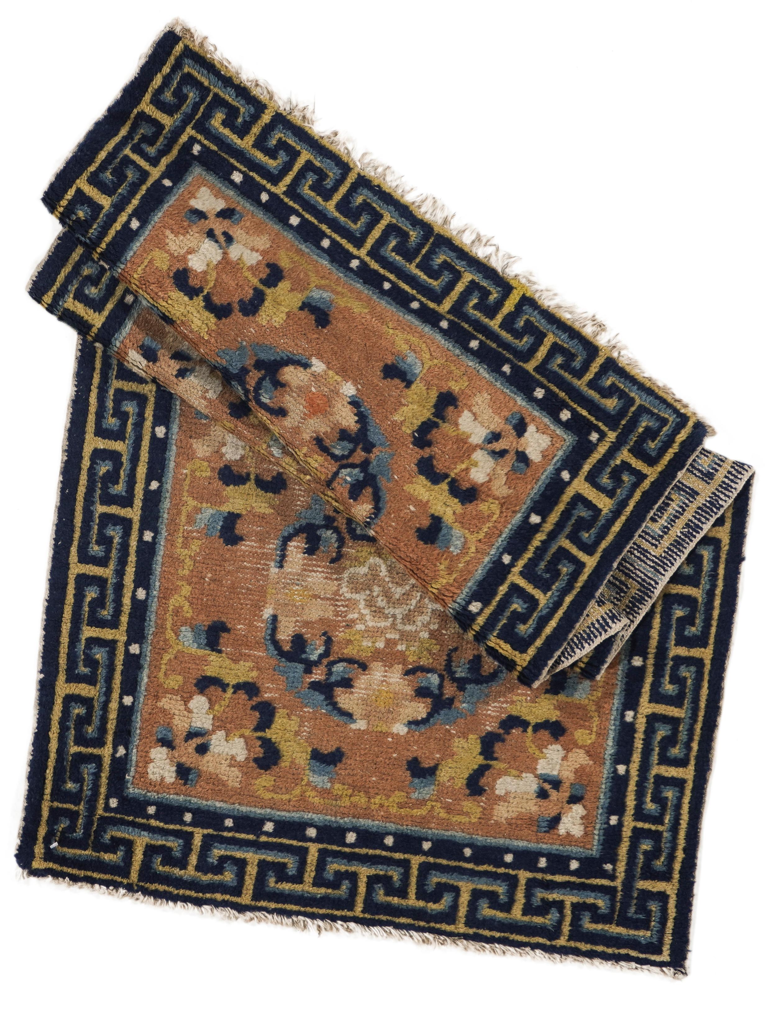 XIX secolo Antico cuscino doppio annodato a mano cinese Ningzia blu del 1880, 2'2 X 4'2 in vendita