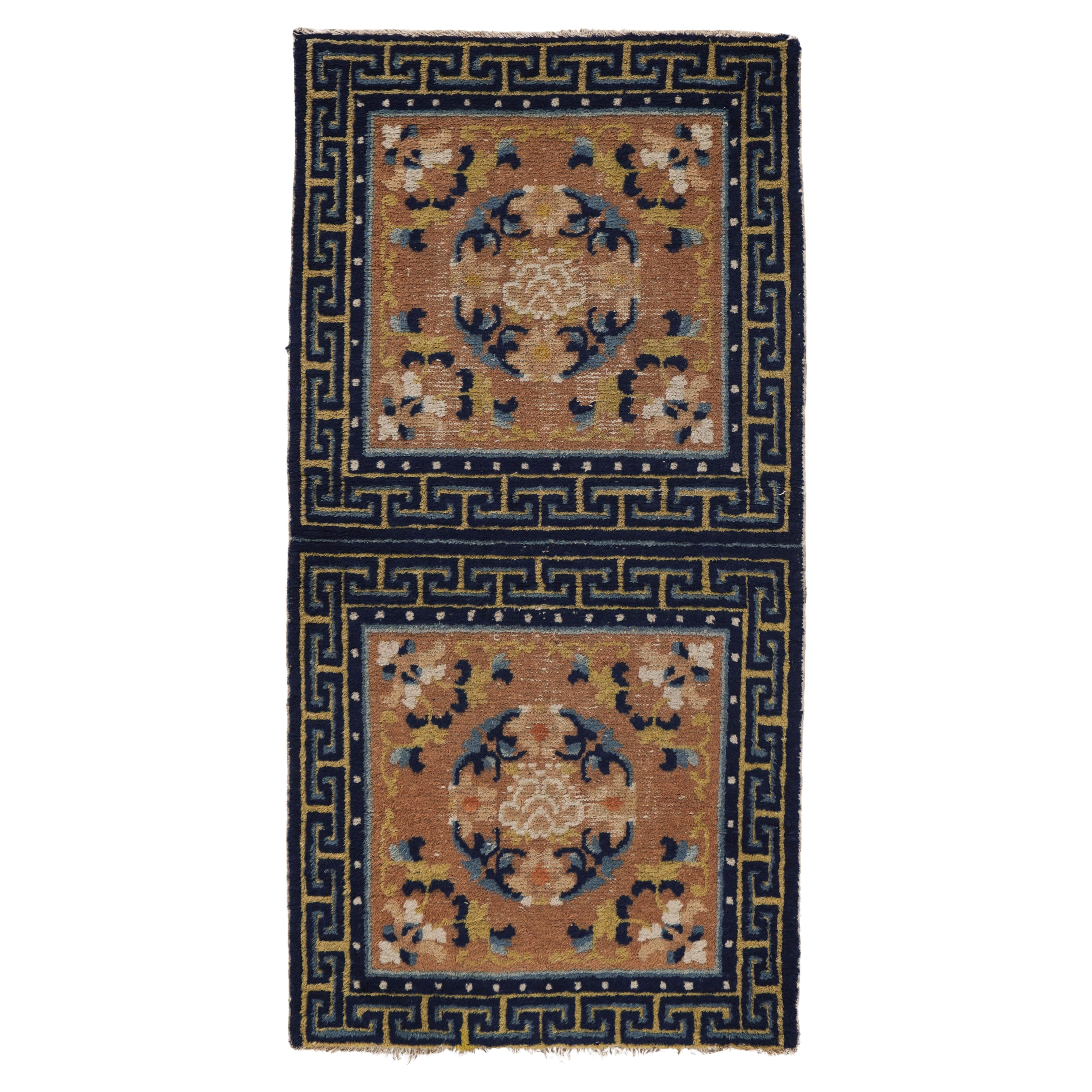 Antico cuscino doppio annodato a mano cinese Ningzia blu del 1880, 2'2 X 4'2 in vendita