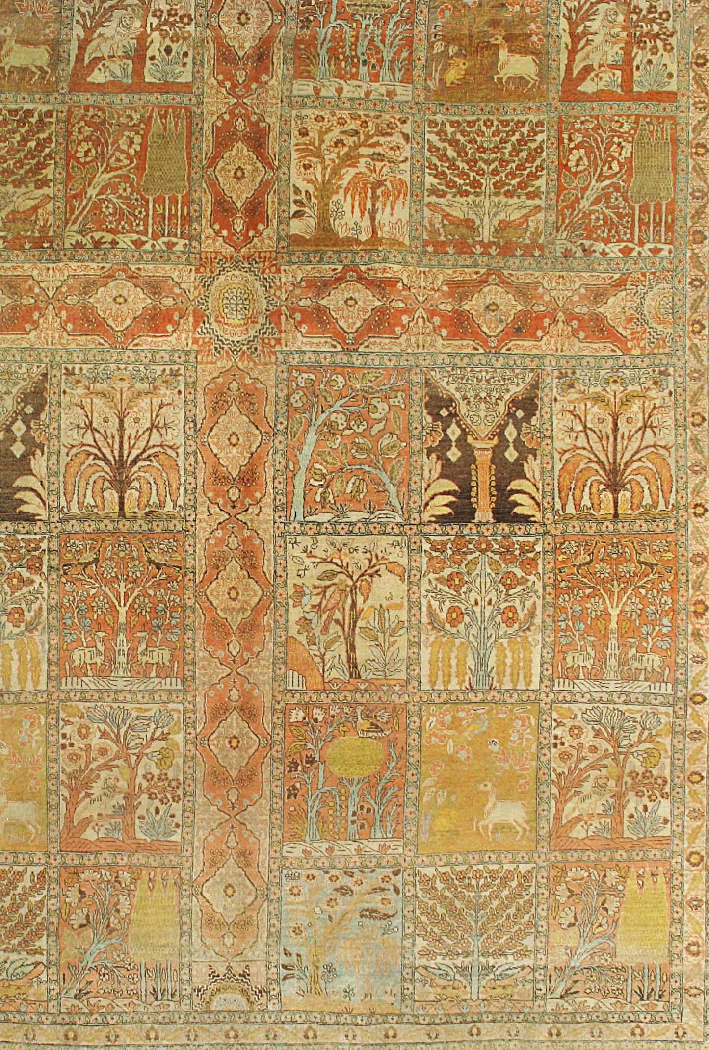 Tessuto a mano Antico Tappeto Tabriz marrone del 1880 circa, 9'6 x 13'6 in vendita