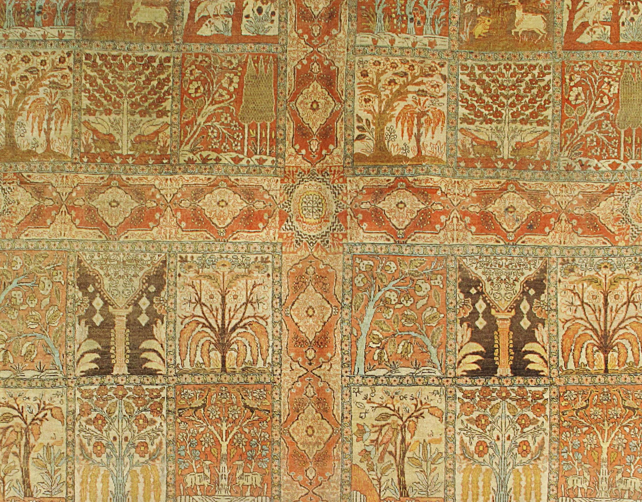 XIX secolo Antico Tappeto Tabriz marrone del 1880 circa, 9'6 x 13'6 in vendita