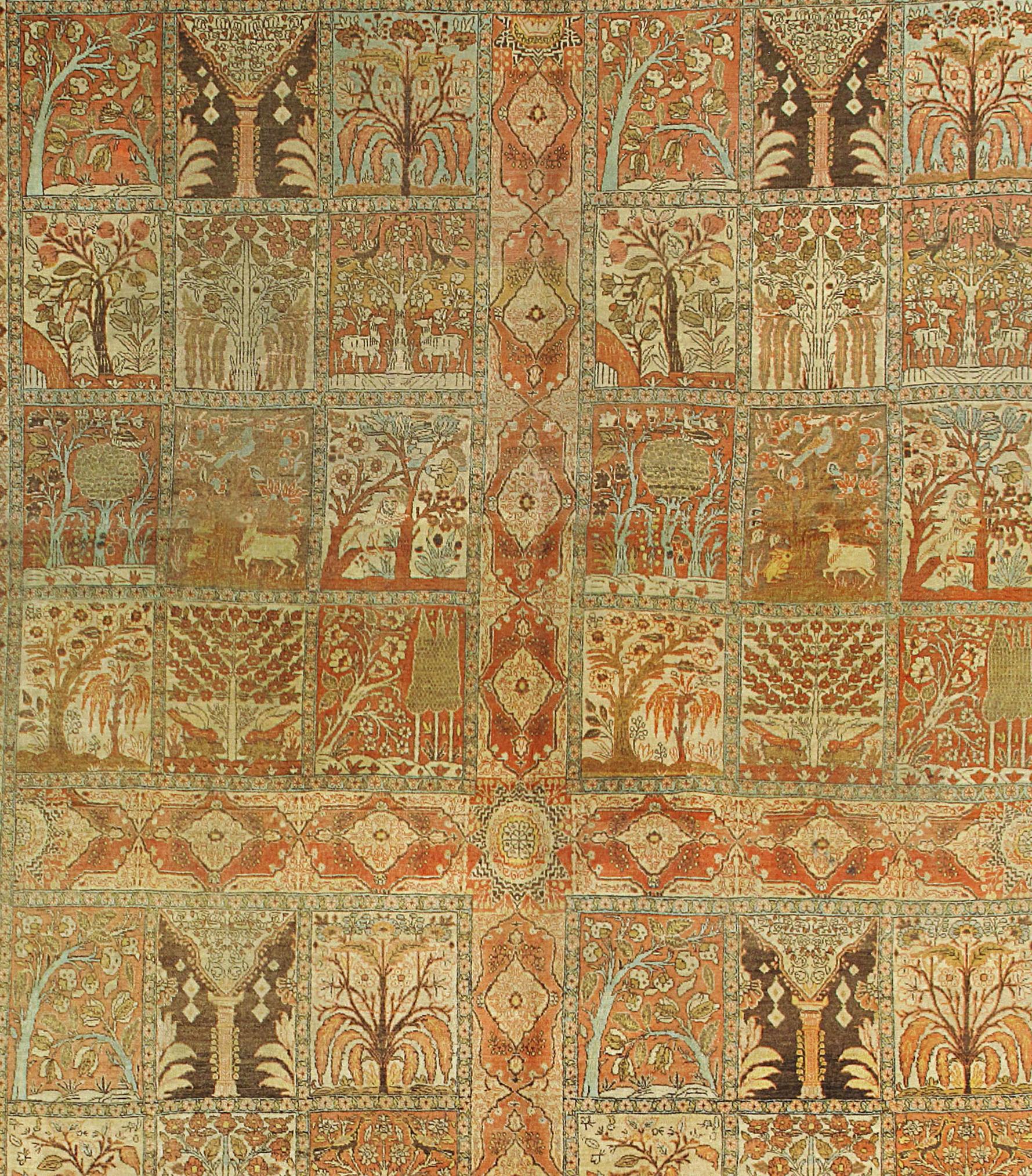 Lana Antico Tappeto Tabriz marrone del 1880 circa, 9'6 x 13'6 in vendita