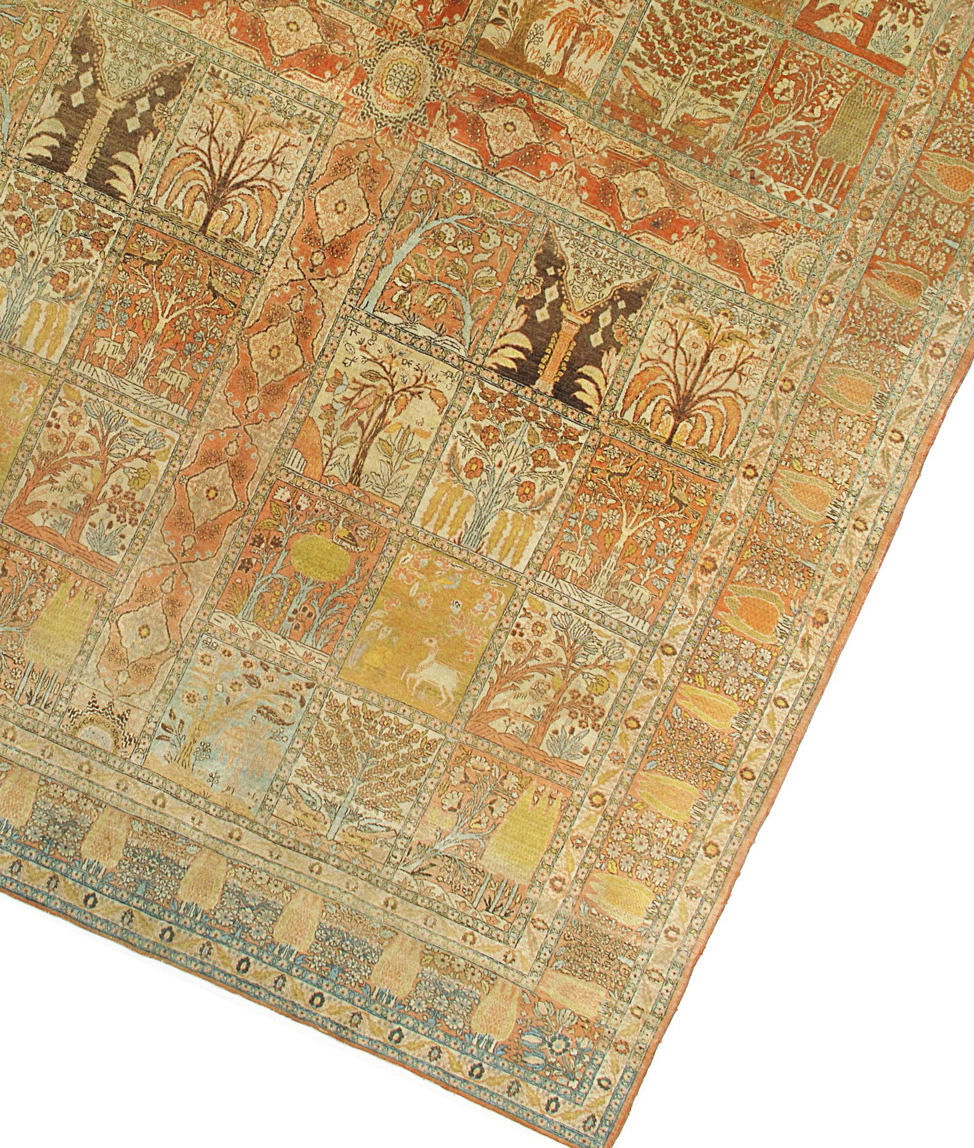 Antico Tappeto Tabriz marrone del 1880 circa, 9'6 x 13'6 in vendita 1