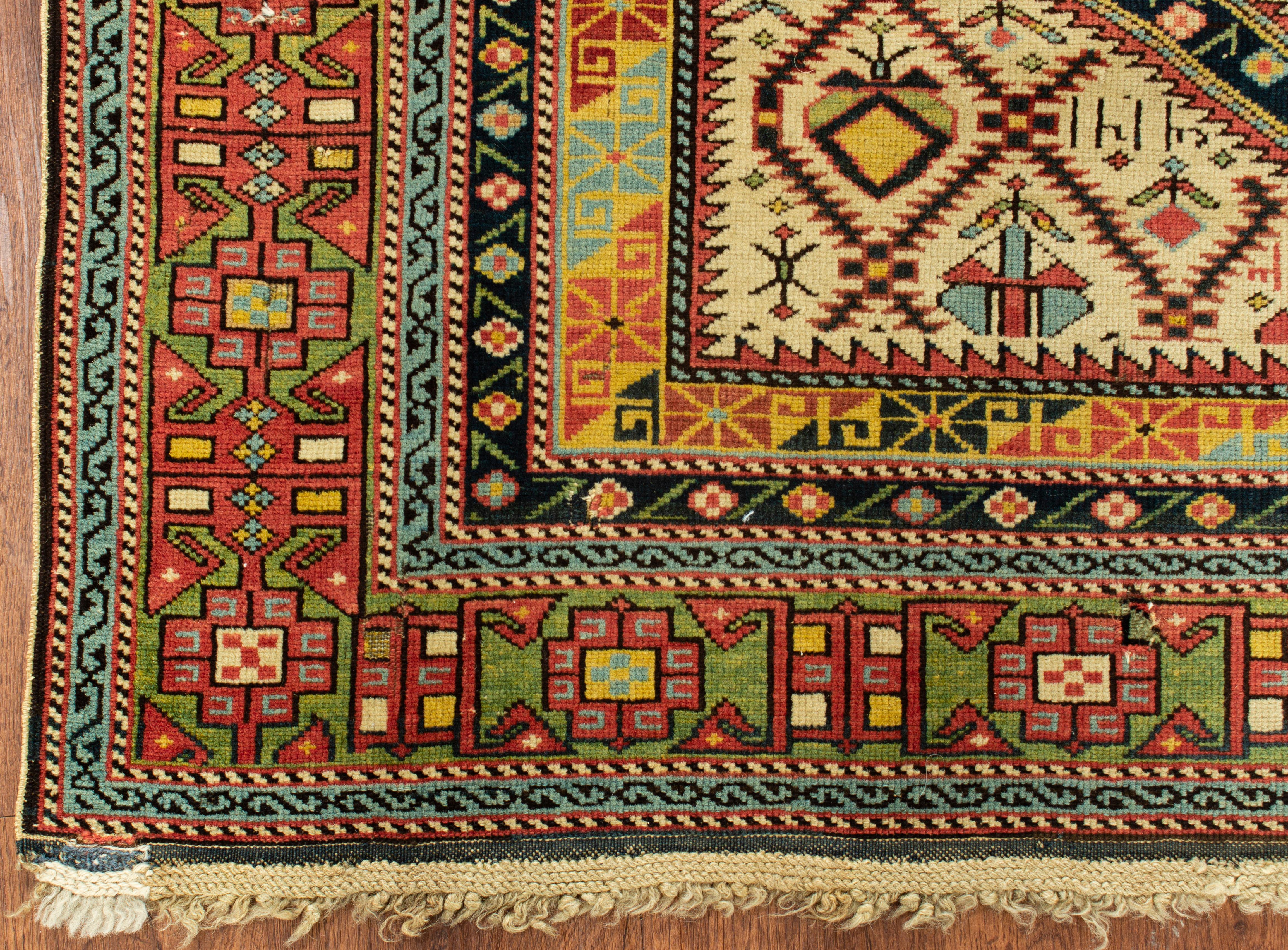 Antique circa 1880 Caucasian Dagestan Prayer rug. The delightful floral elements on the ivory ground together with the multiple borders in a variety of designs styles and colors create a rug which will bring brightness to any room. Dagestan is