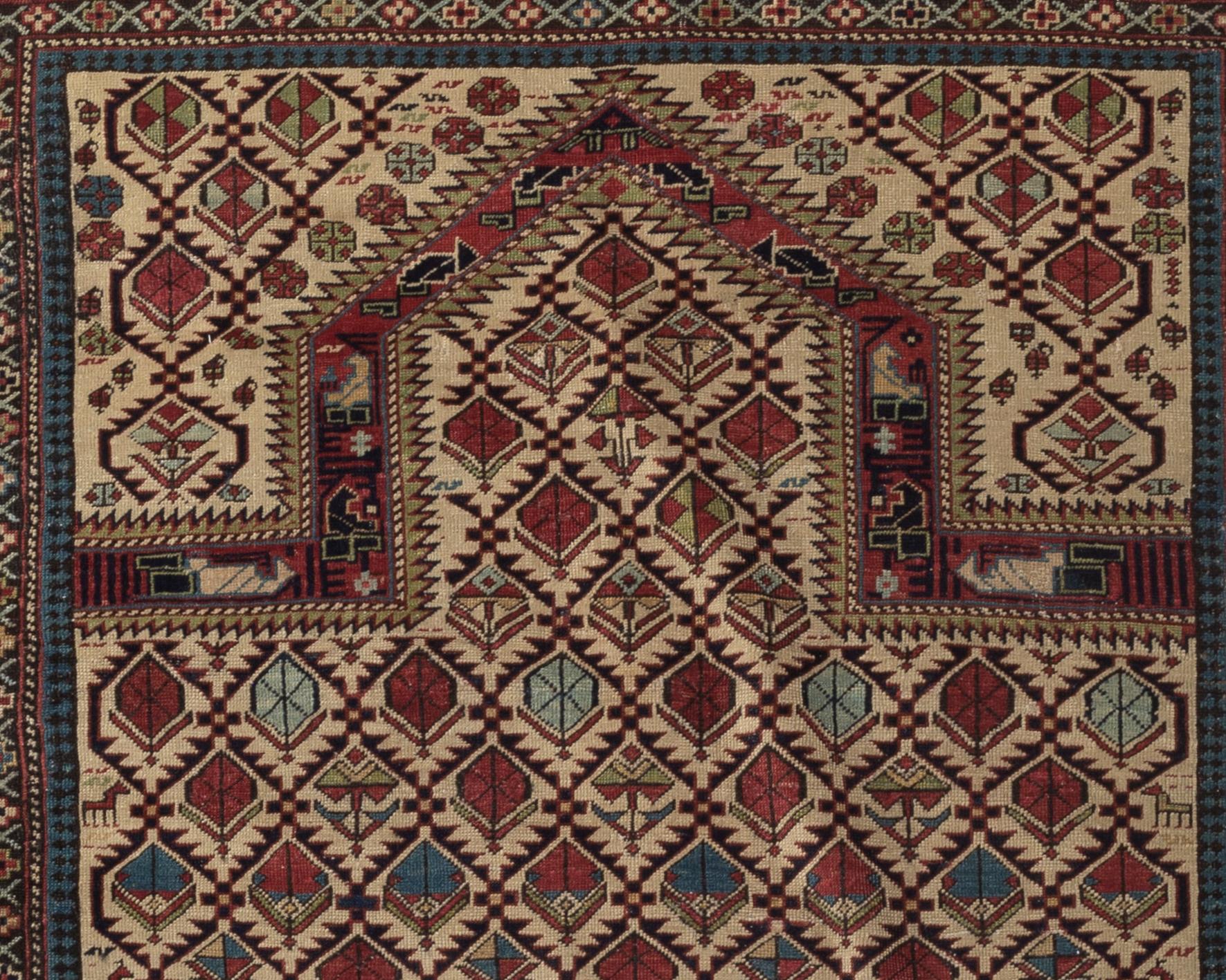 Hand-Woven Antique circa 1880 Caucasian Dagestan Prayer Rug For Sale