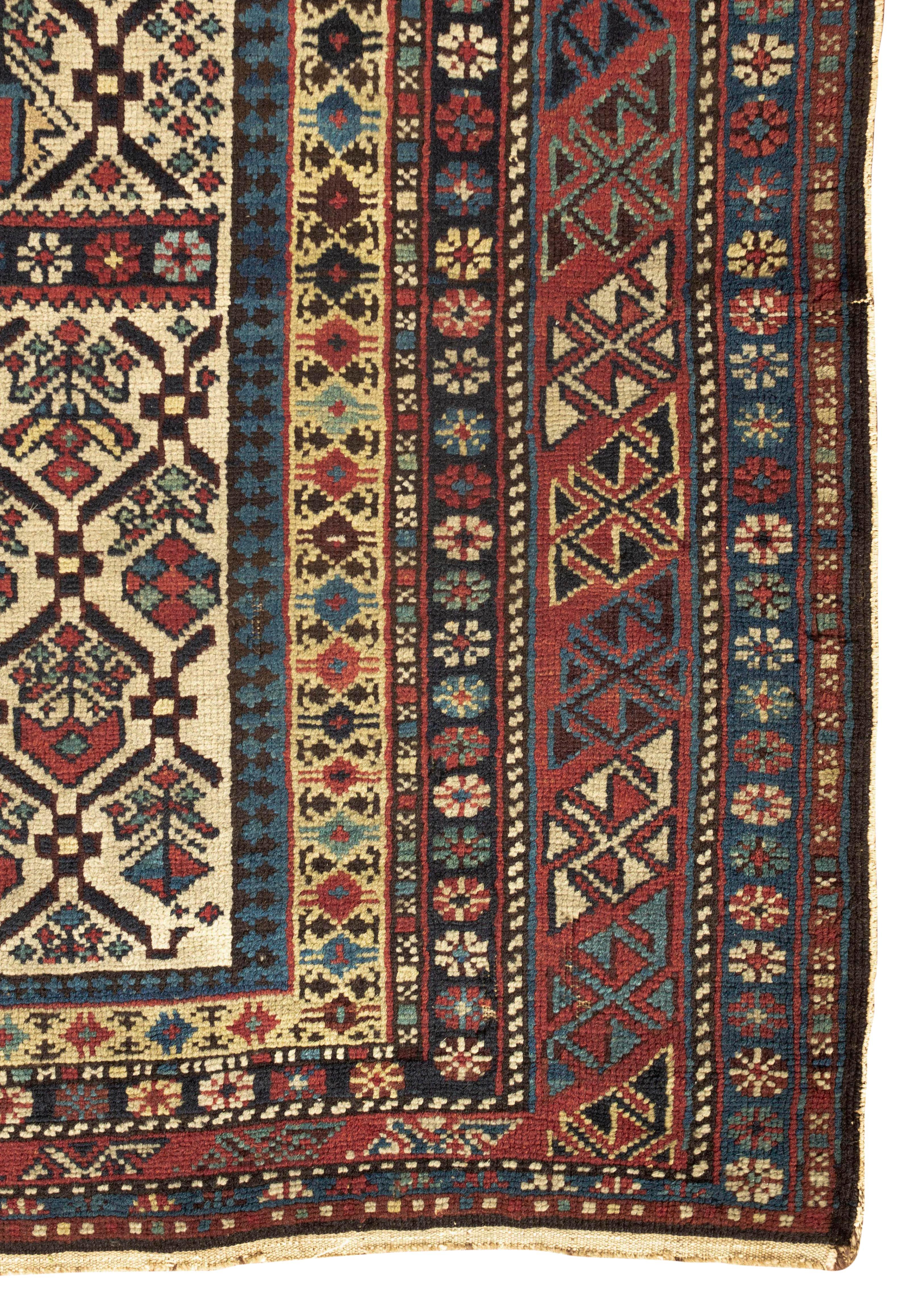 Hand-Woven Antique circa 1880 Caucasian Dagestan Rug  4'2 x 5'7 For Sale