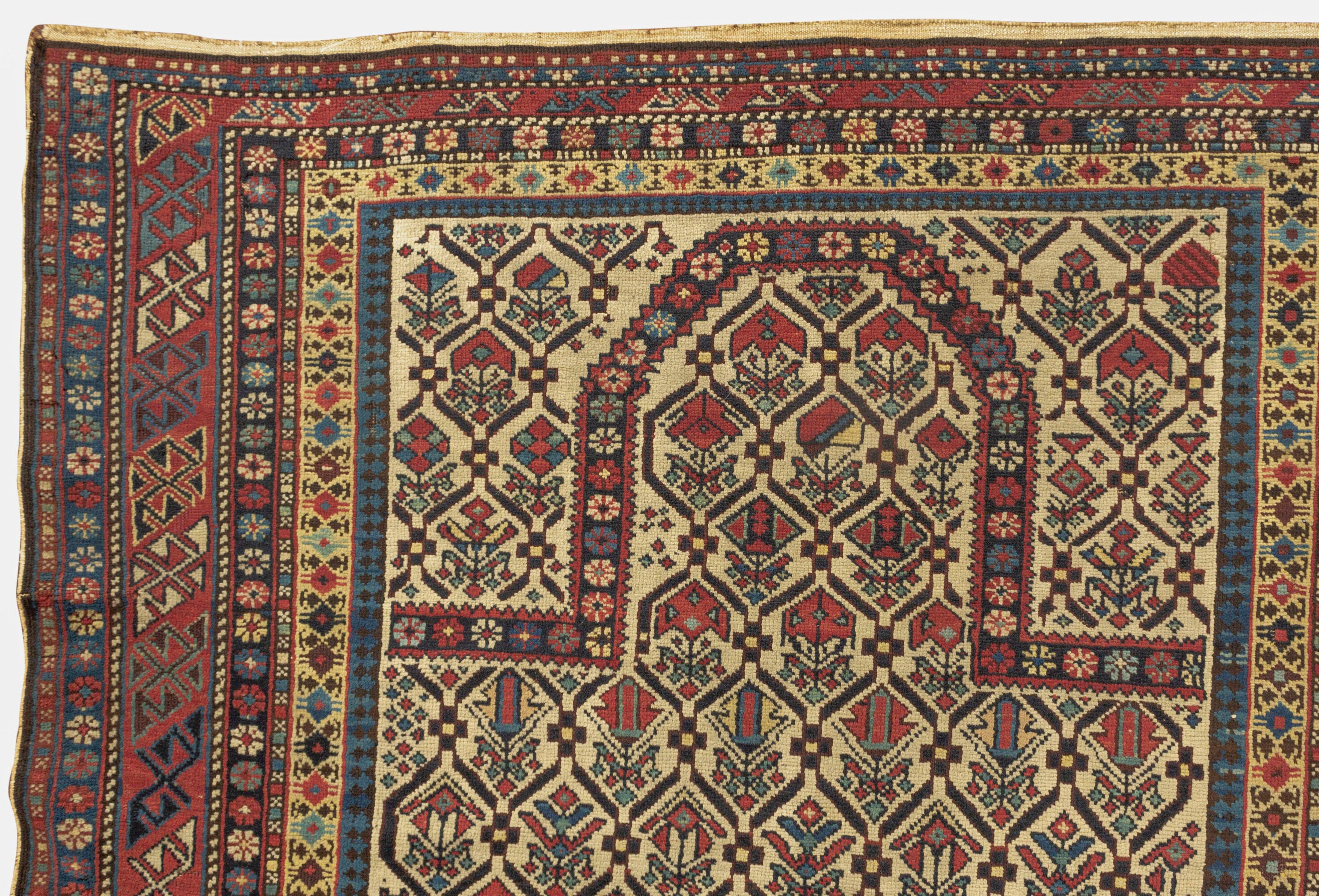 Wool Antique circa 1880 Caucasian Dagestan Rug  4'2 x 5'7 For Sale