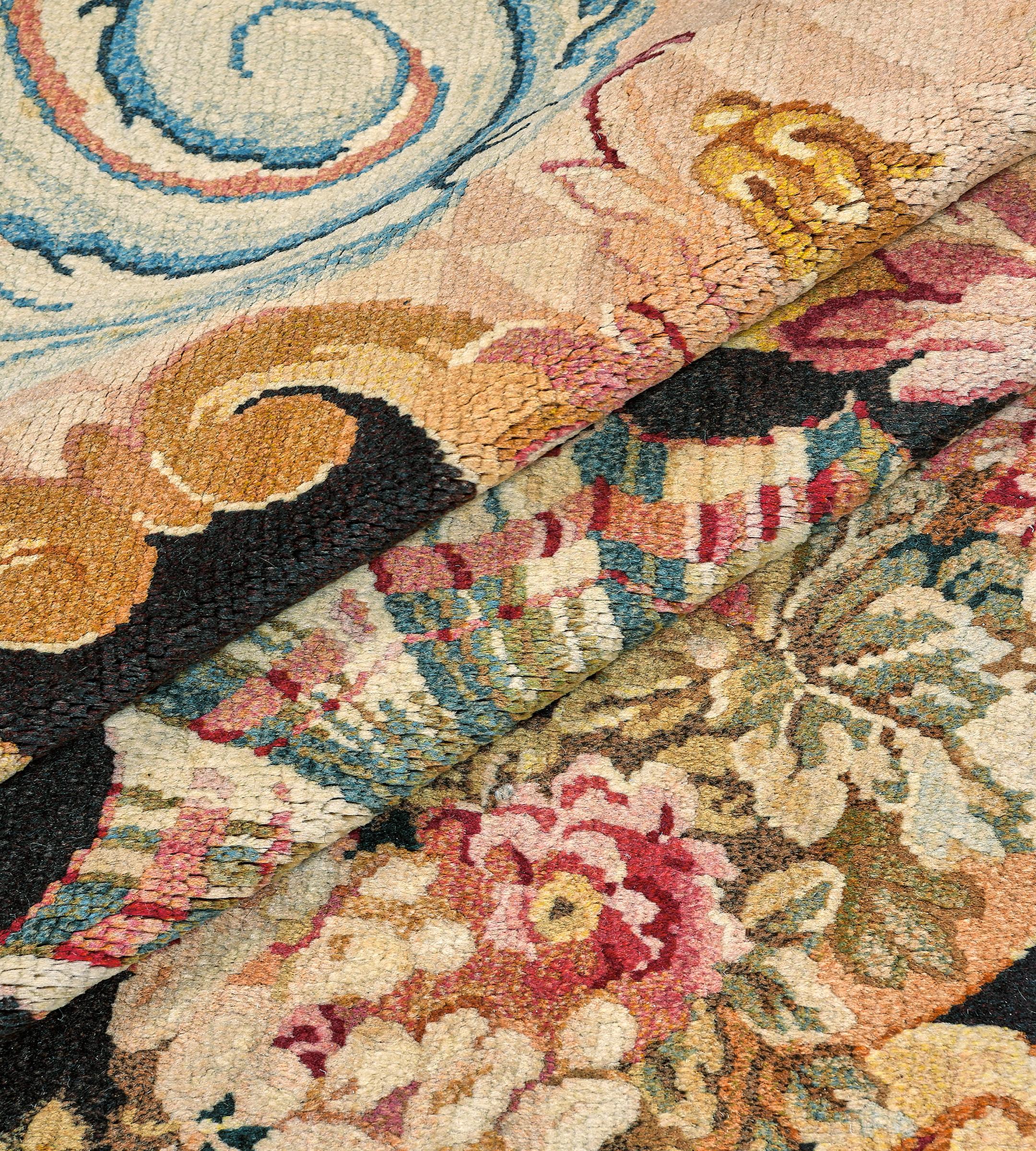 Antique Circa-1880 Charcoal Floral  French Savonnerie Rug For Sale 4