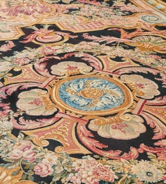 Antique Circa-1880 Charcoal Floral  French Savonnerie Rug