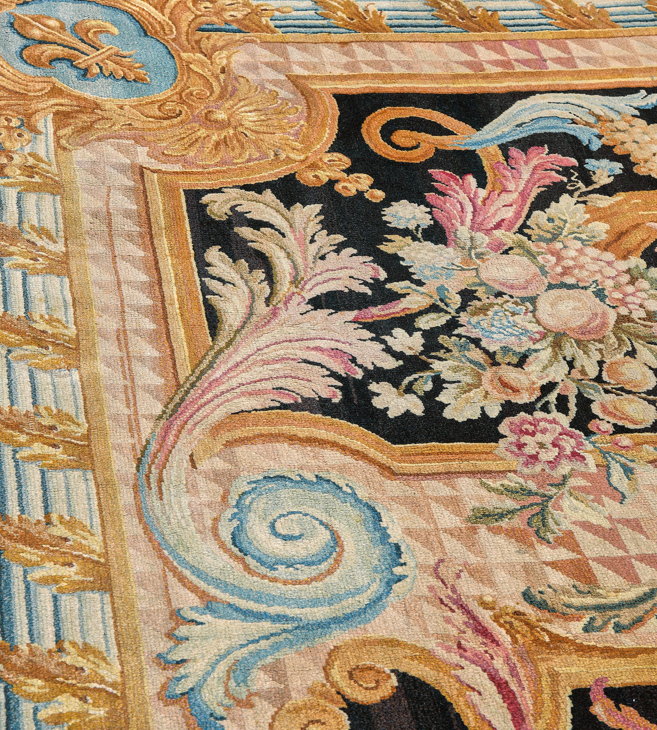 19th Century Antique Circa-1880 Charcoal Floral  French Savonnerie Rug For Sale