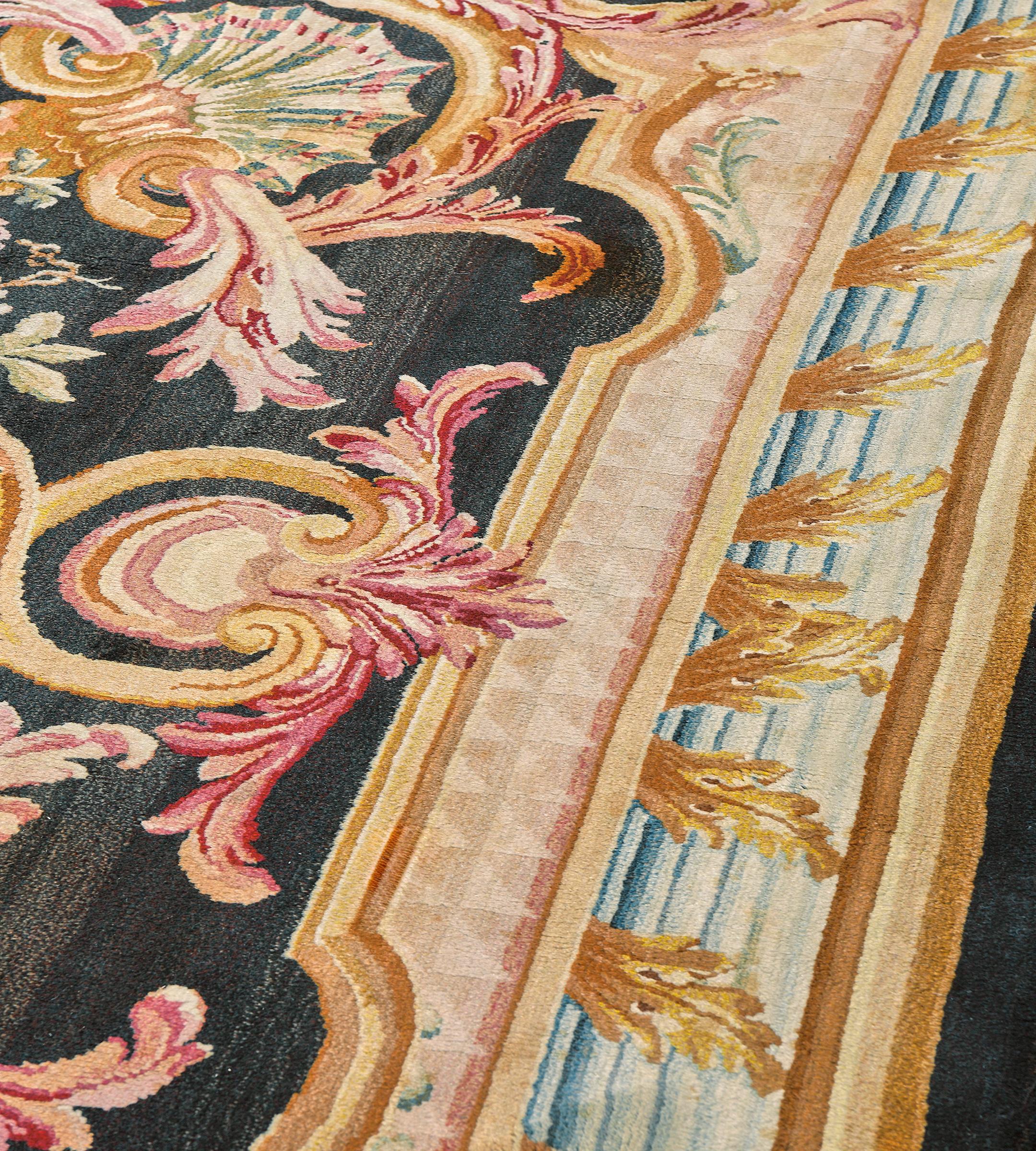 Antique Circa-1880 Charcoal Floral  French Savonnerie Rug For Sale 1