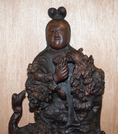 Antique circa 1880 Chinese Root Wood Carving of Buddah as Wiseman Very Detaiiled