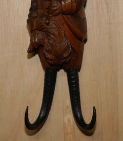 Antique circa 1880 Collectable Black Forest Hand Carved Fox Whip Hook Glass Eyes