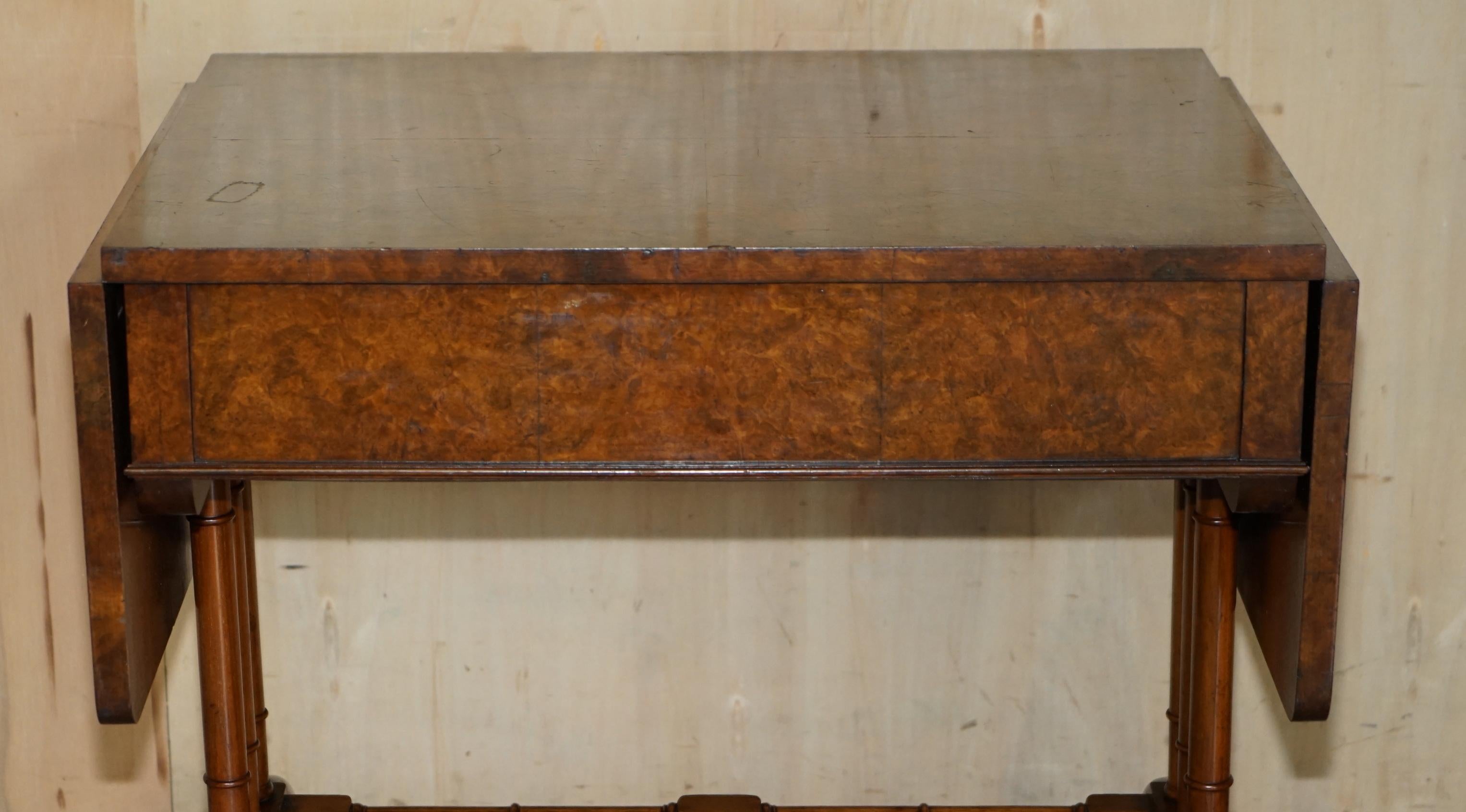 ANTIQUE CIRCA 1880 EXTRA LARGE BURR WALNUT EXTENDING SOFA TABLE STUNNING PATiNA For Sale 4