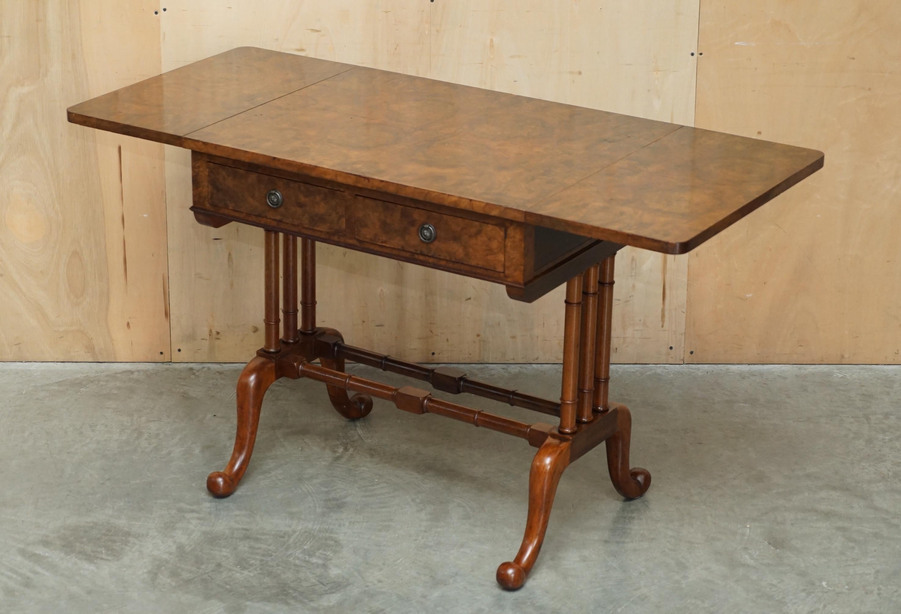 ANTIQUE CIRCA 1880 EXTRA LARGE BURR WALNUT EXTENDING SOFA TABLE STUNNING PATiNA For Sale 8