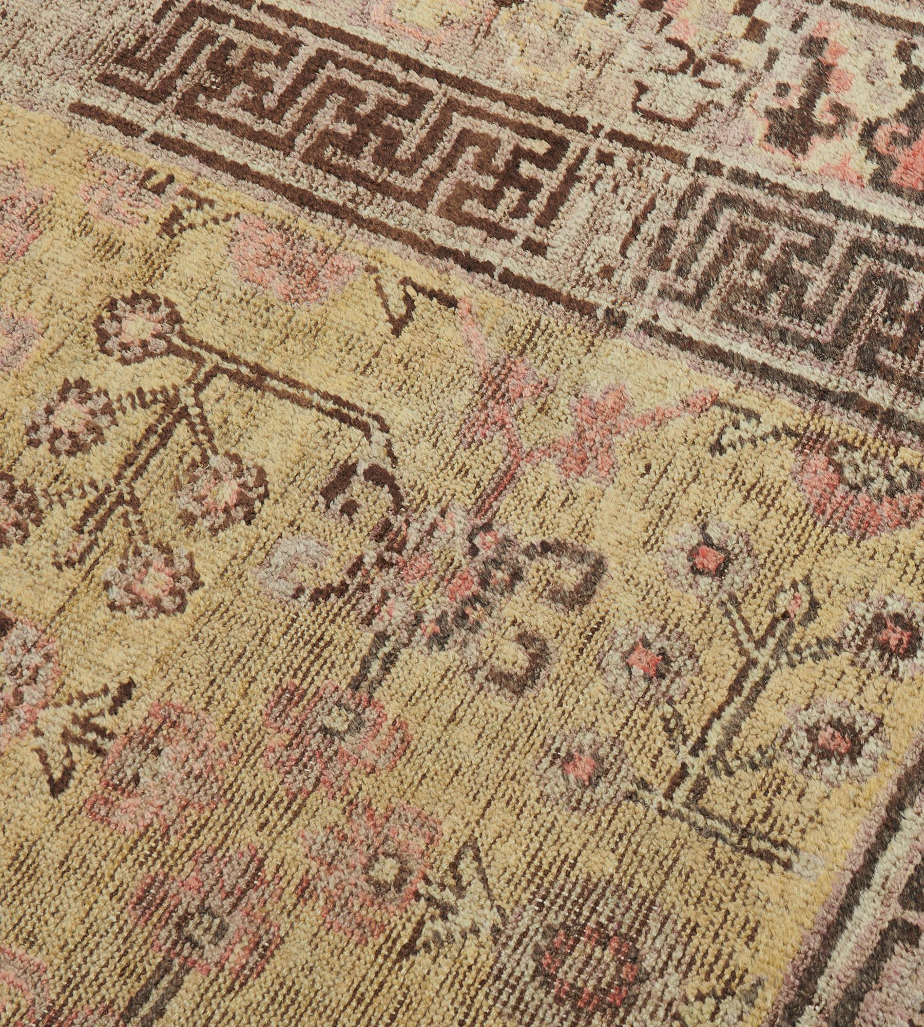 Hand-Knotted Antique Circa-1880 Floral Golden-Yellow Khotan Rug For Sale