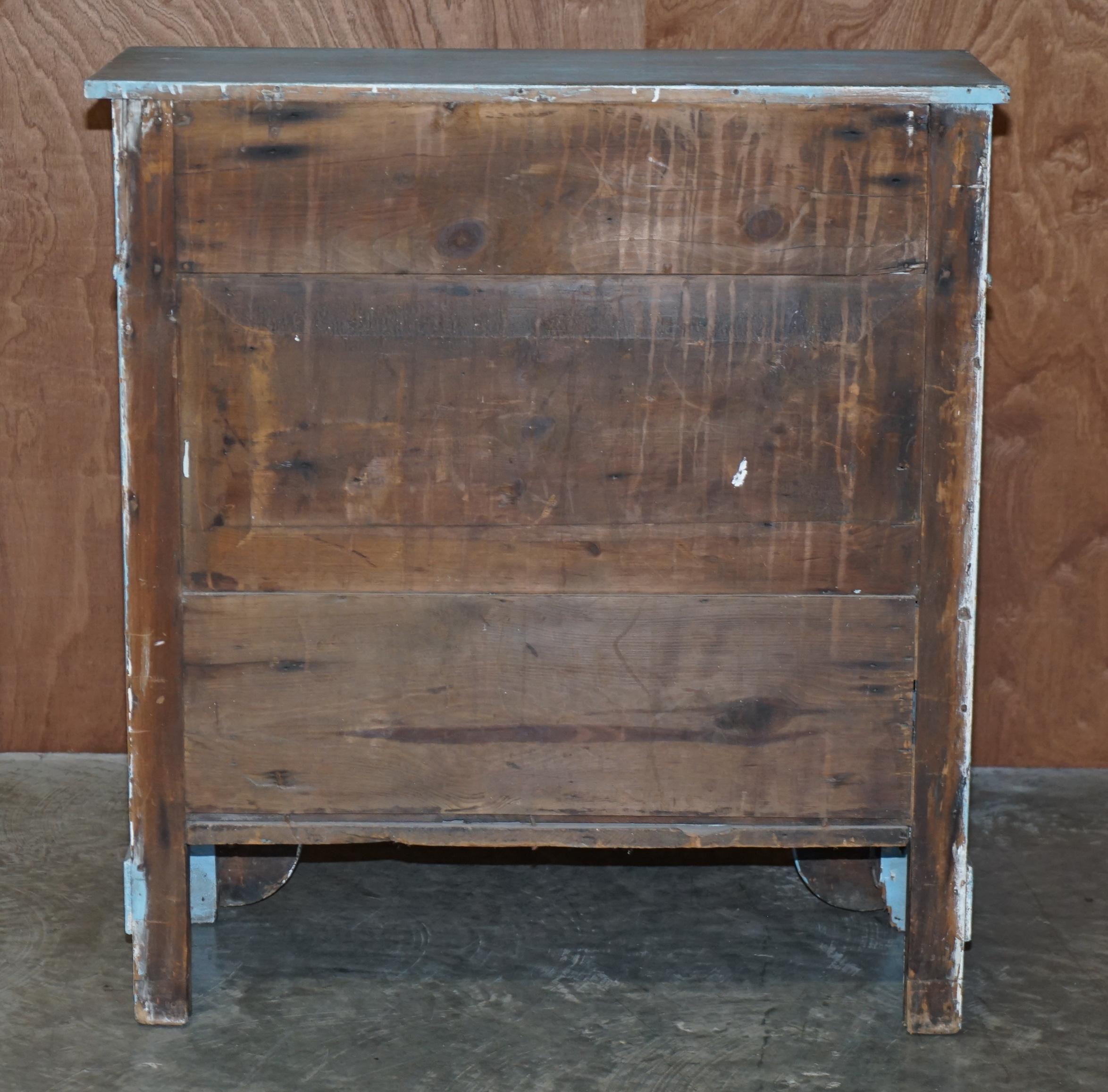 Antique circa 1880 French Hand Painted Duck Blue Pine Kitchen Sideboard Buffet For Sale 2