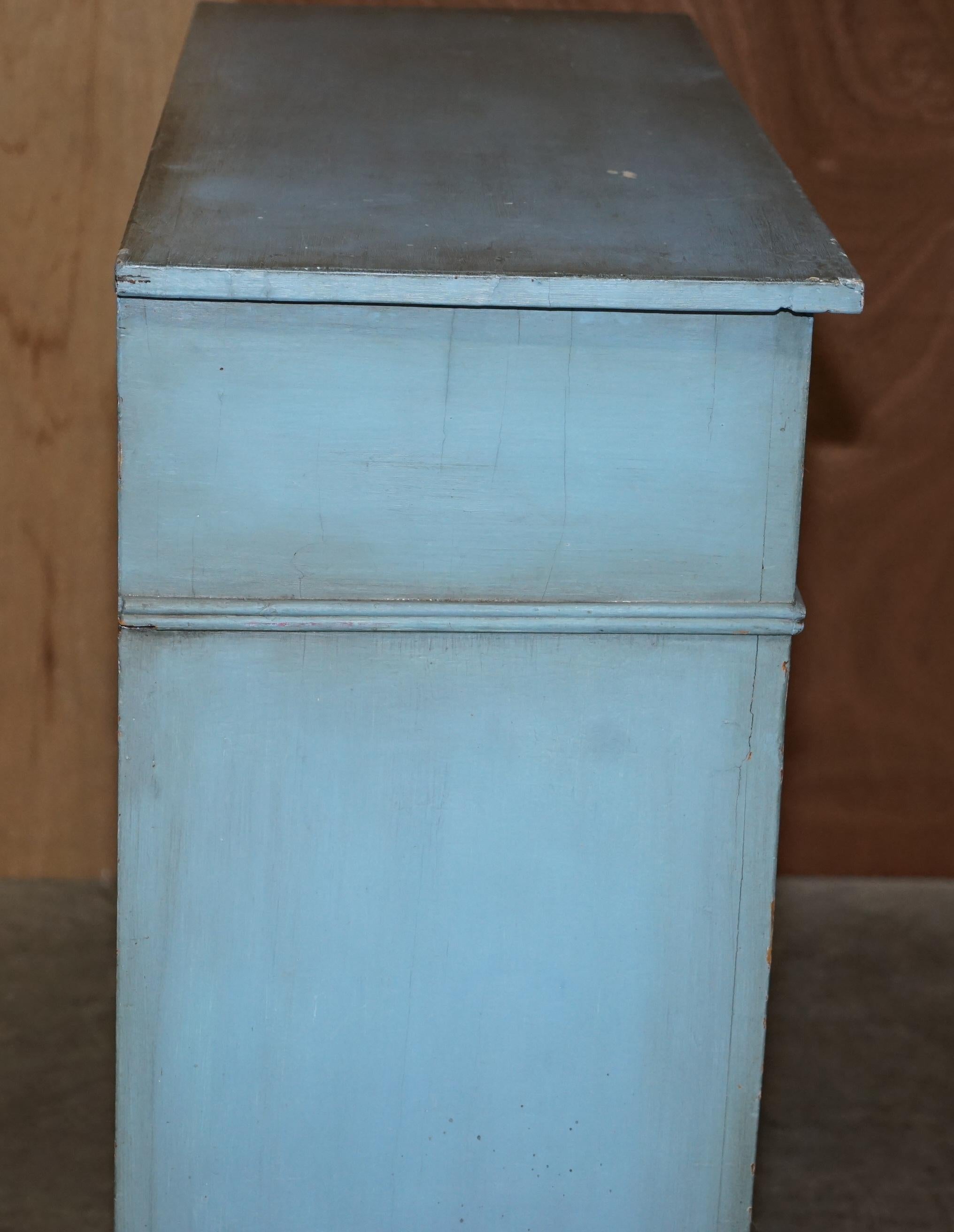 Antique circa 1880 French Hand Painted Duck Blue Pine Kitchen Sideboard Buffet For Sale 1