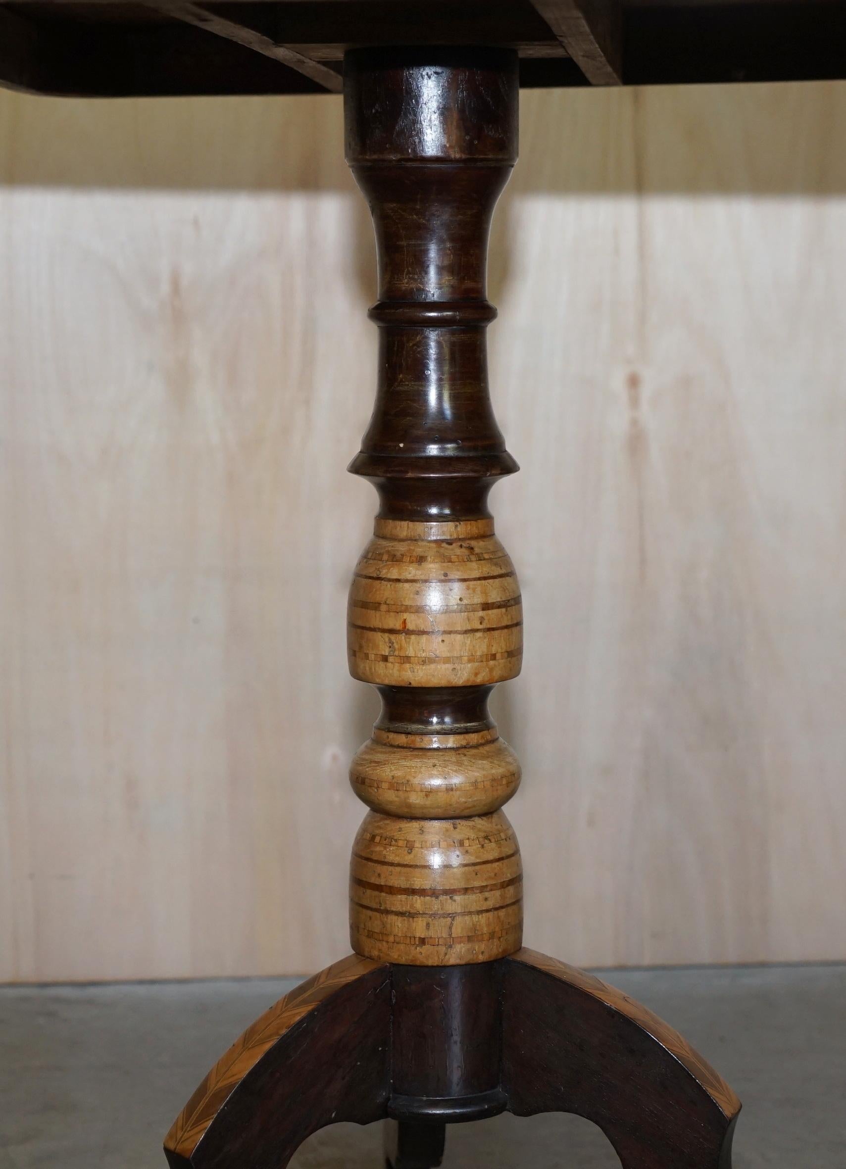 Antique circa 1880 Fruitwood, Satinwood & Walnut Chess Board Tripod Table 4