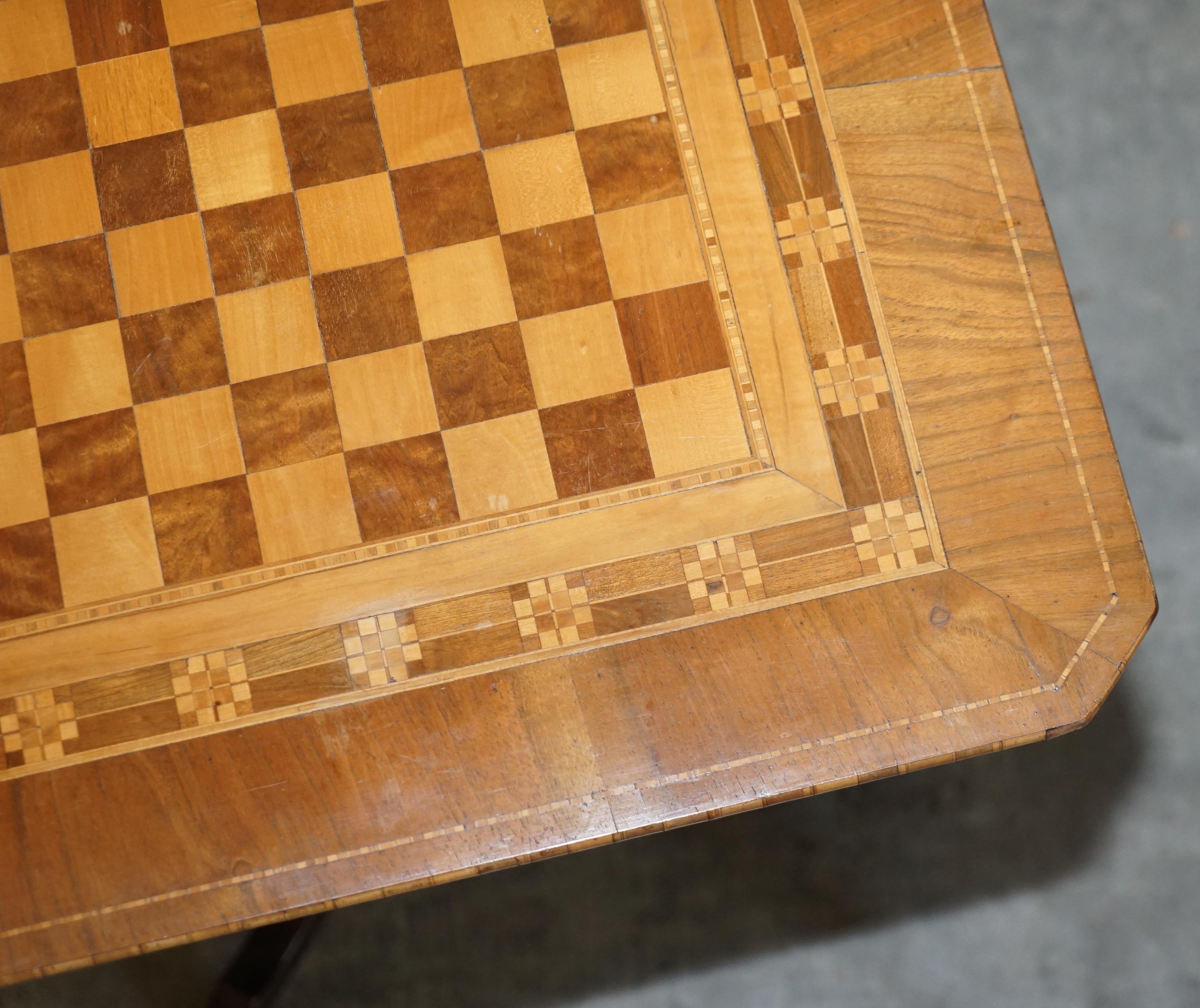 English Antique circa 1880 Fruitwood, Satinwood & Walnut Chess Board Tripod Table