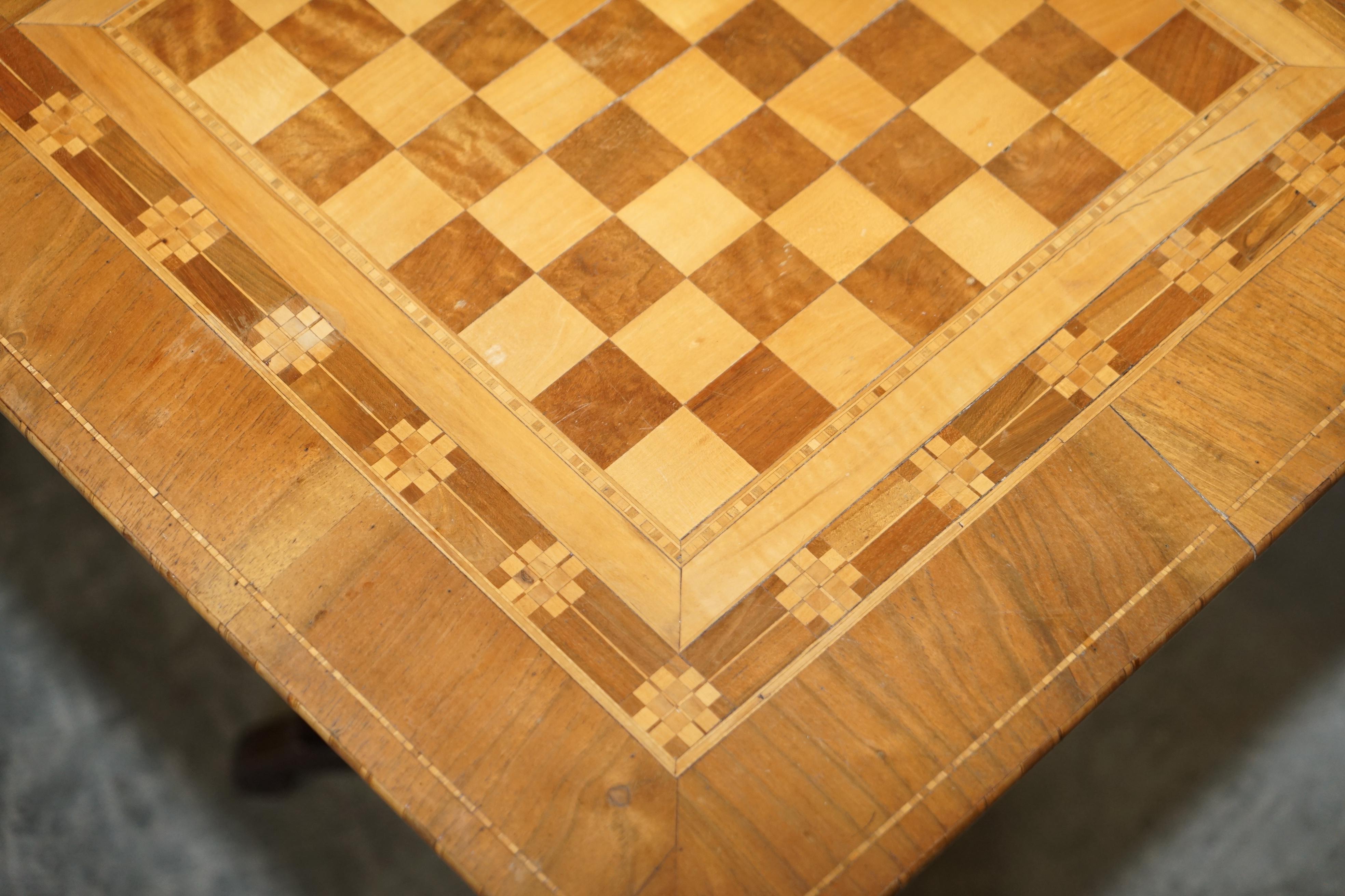 Late 19th Century Antique circa 1880 Fruitwood, Satinwood & Walnut Chess Board Tripod Table