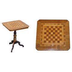 Antique circa 1880 Fruitwood, Satinwood & Walnut Chess Board Tripod Table