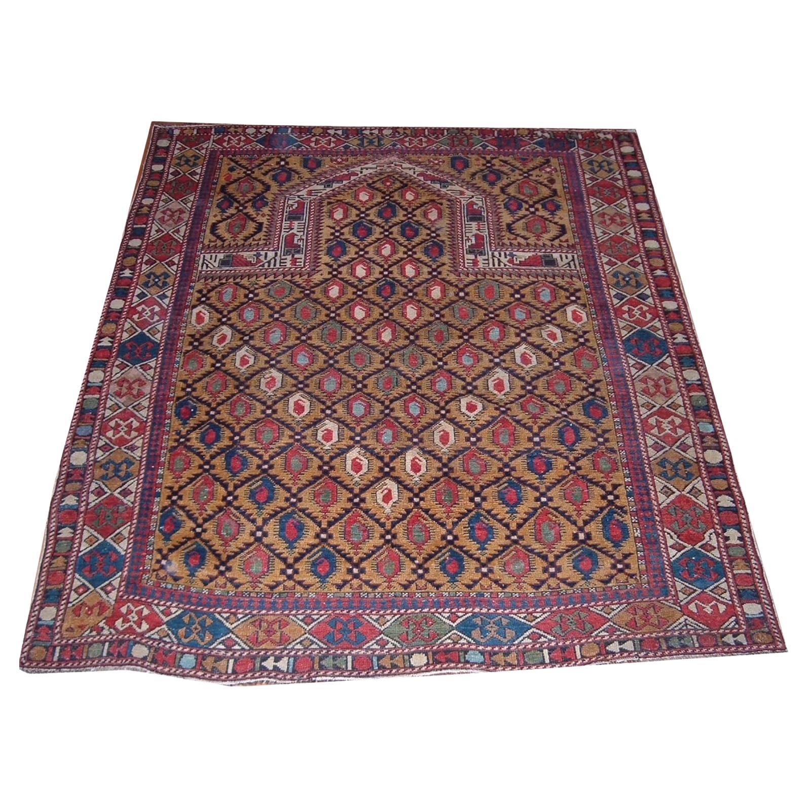Antique Circa 1880 Gold Caucasian Shirvan Marasali Hand Knotted Rug 4' X 4'10
