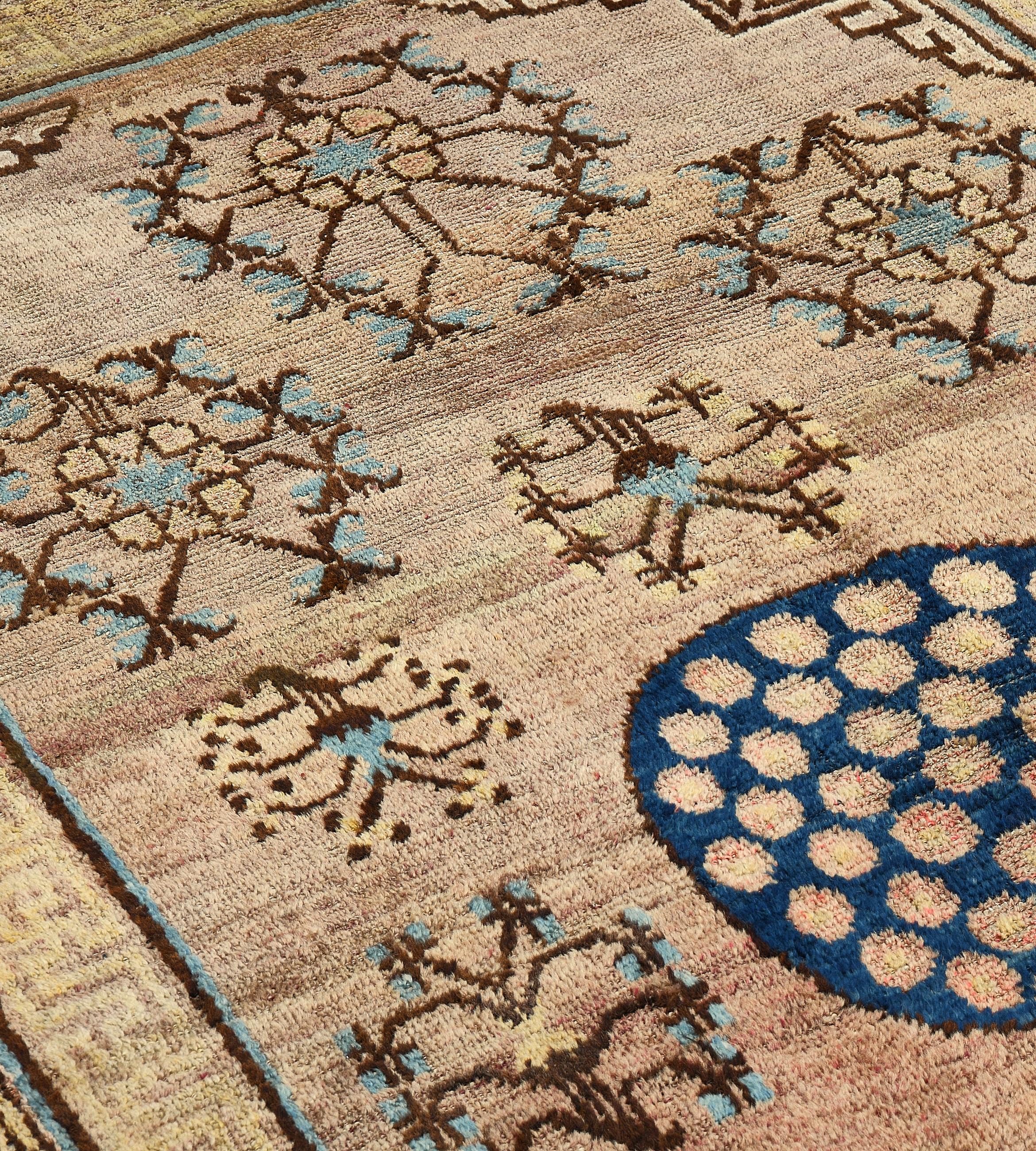 Antique Circa 1880 Hand-knotted Khotan Wool Rug In Good Condition For Sale In West Hollywood, CA