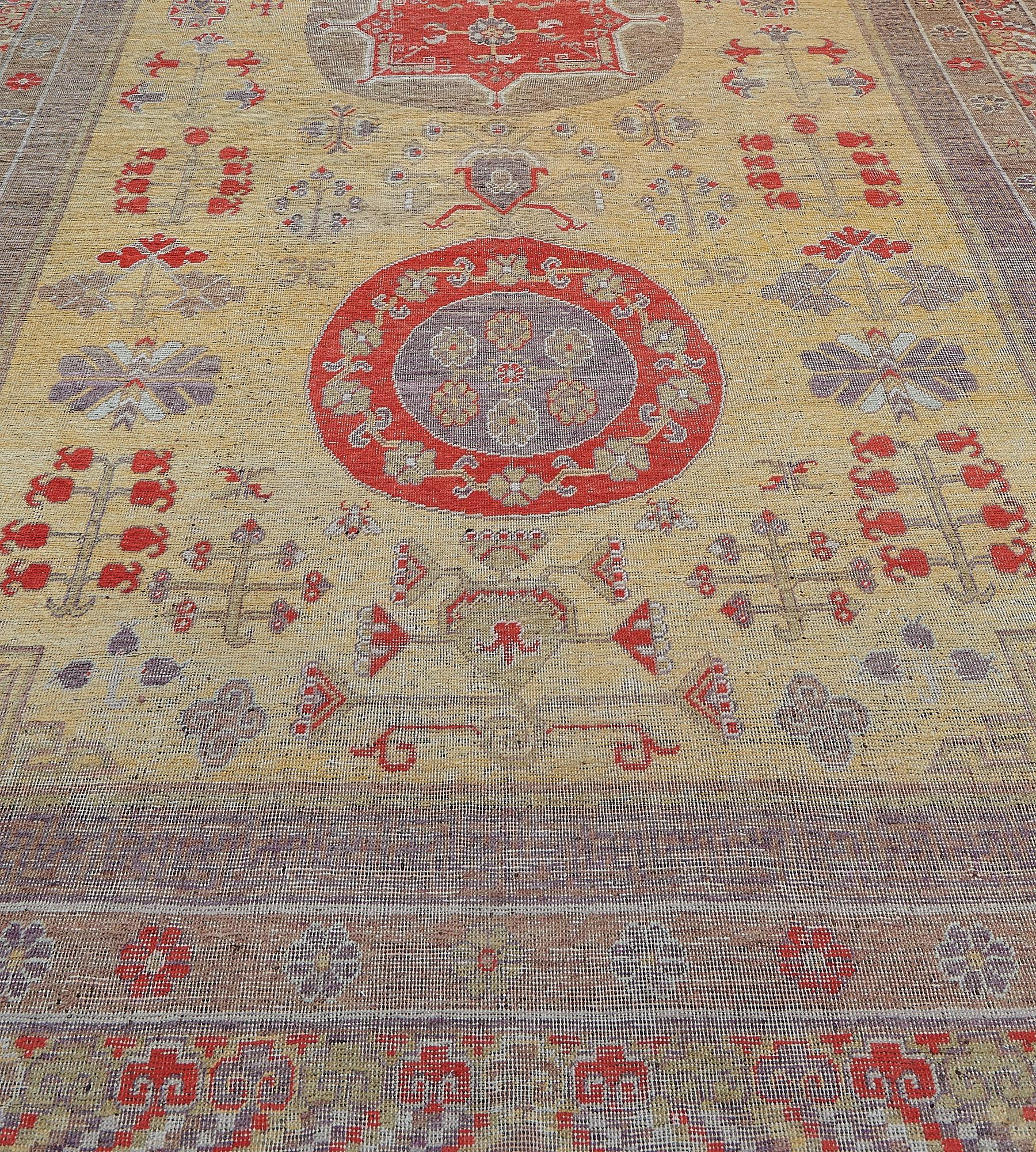 East Turkestani Antique Circa 1880 Hand-knotted Wool Khotan Rug For Sale