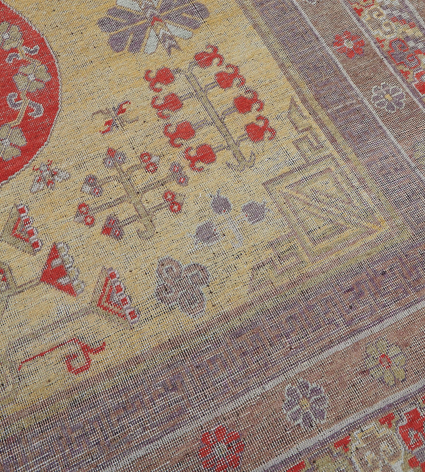 Antique Circa 1880 Hand-knotted Wool Khotan Rug In Good Condition For Sale In West Hollywood, CA