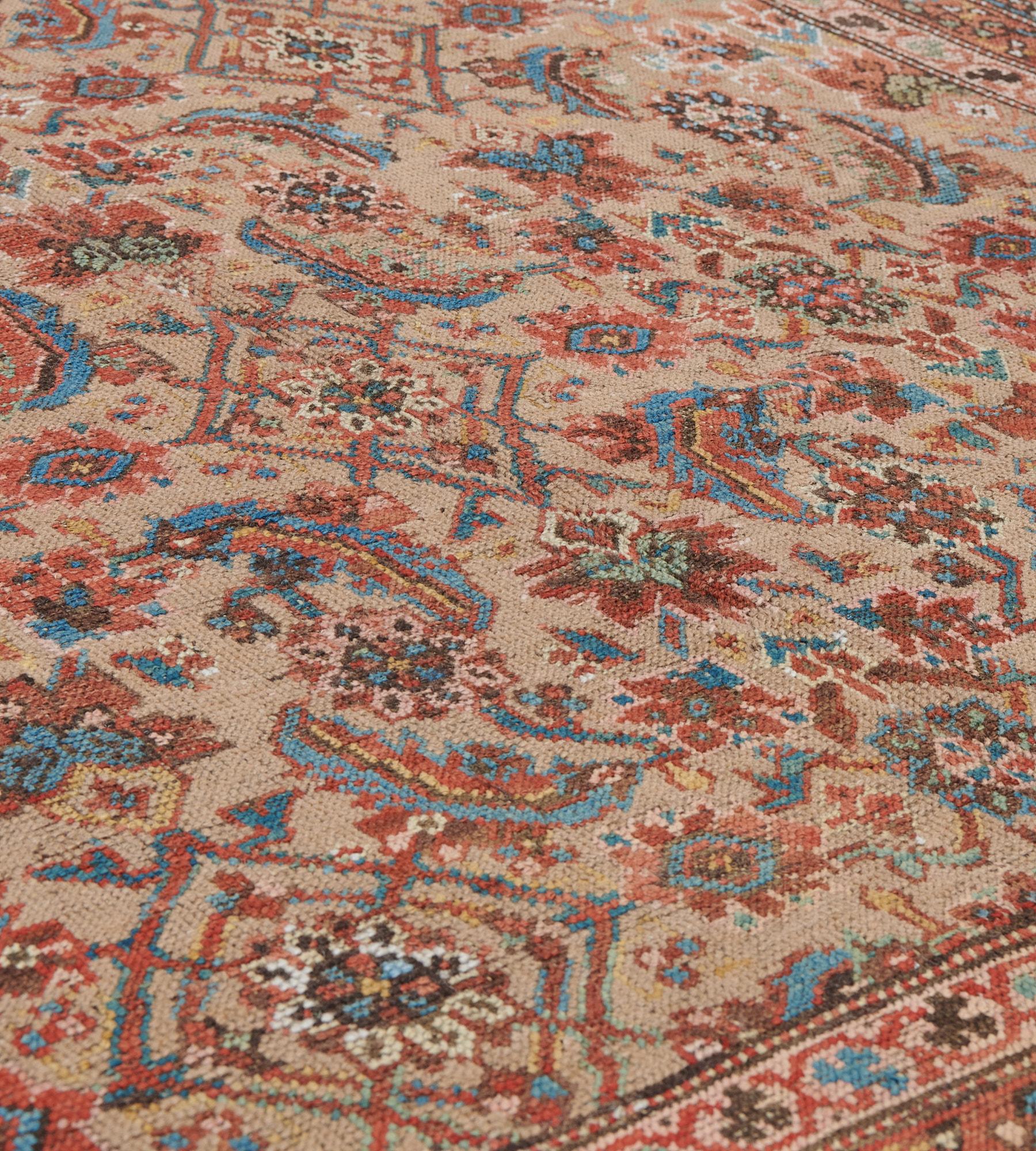 Hand-Knotted Antique Circa-1880 Herati-pattern Persian Bakshaish Rug For Sale