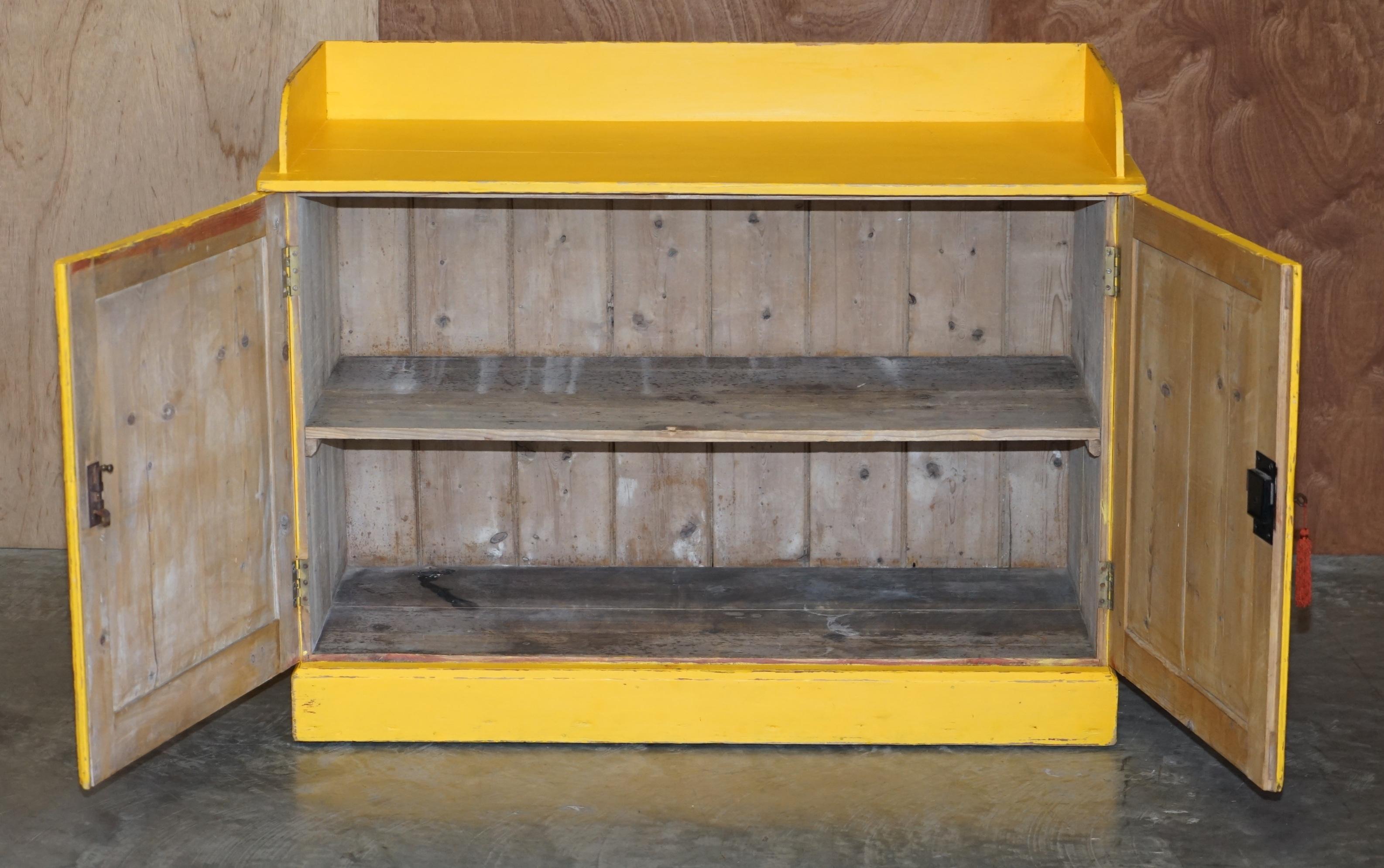 Antique circa 1880 Hungarian Hand Painted Yellow Pine Kitchen Sideboard Stand For Sale 7