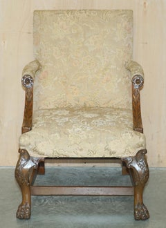 ANTIQUE CIRCA 1880 IRISH GEORGE III STYLE HEAViLY CARVED GAINSBOROUGH ARMCHAIR