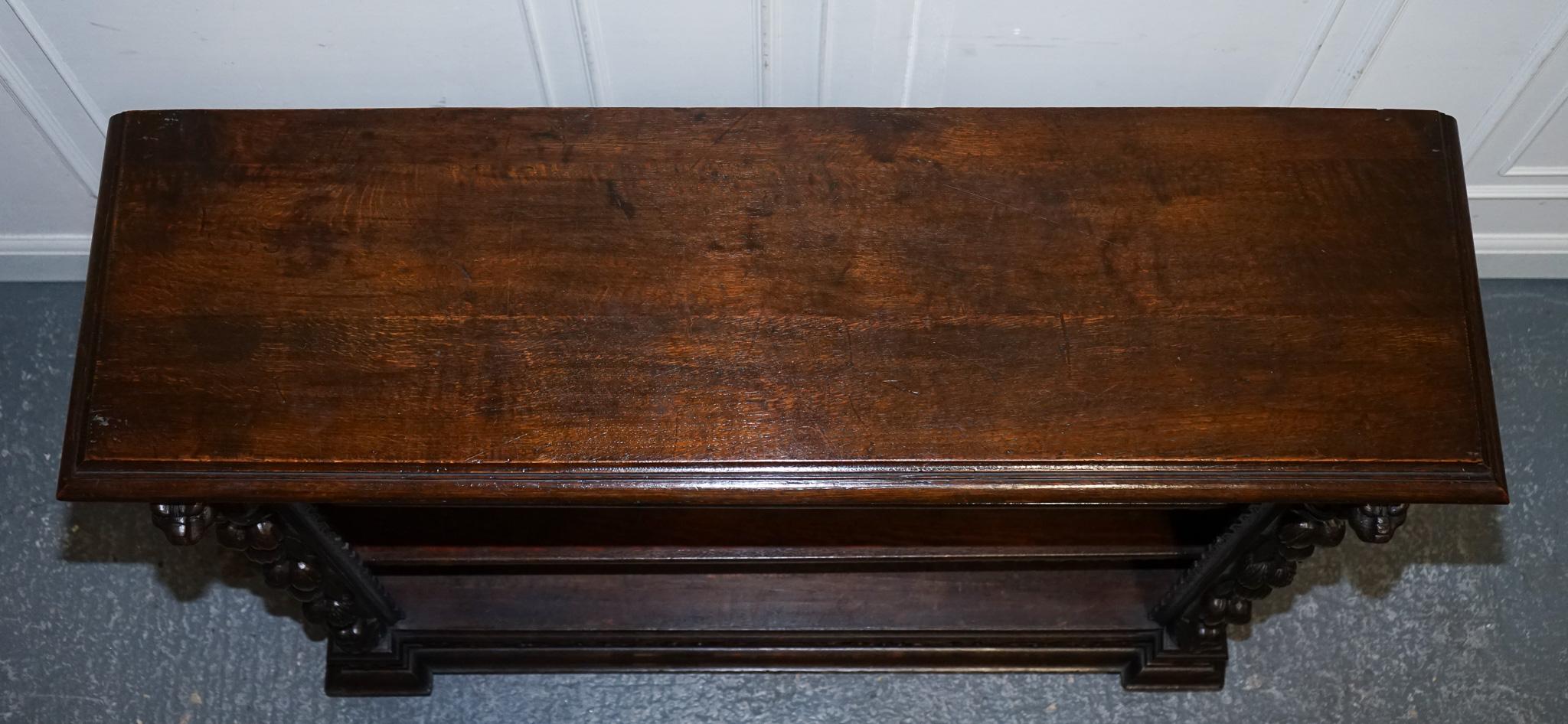 ANTIQUE CIRCA 1880 OAK GREENMAN & LiONHEADS DWARF OPEN BOOKCASE For Sale 3