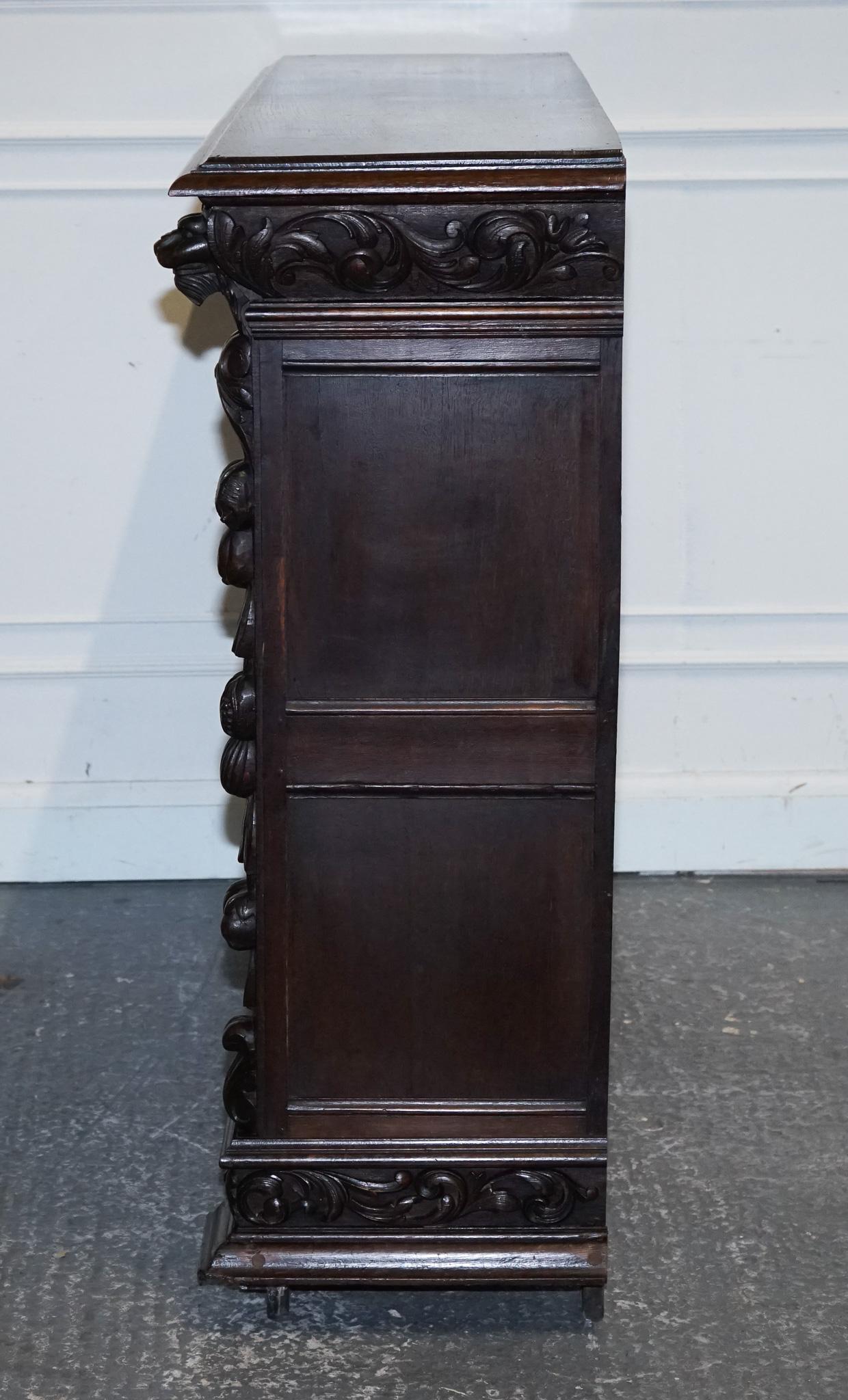 ANTIQUE CIRCA 1880 OAK GREENMAN & LiONHEADS DWARF OPEN BOOKCASE For Sale 7