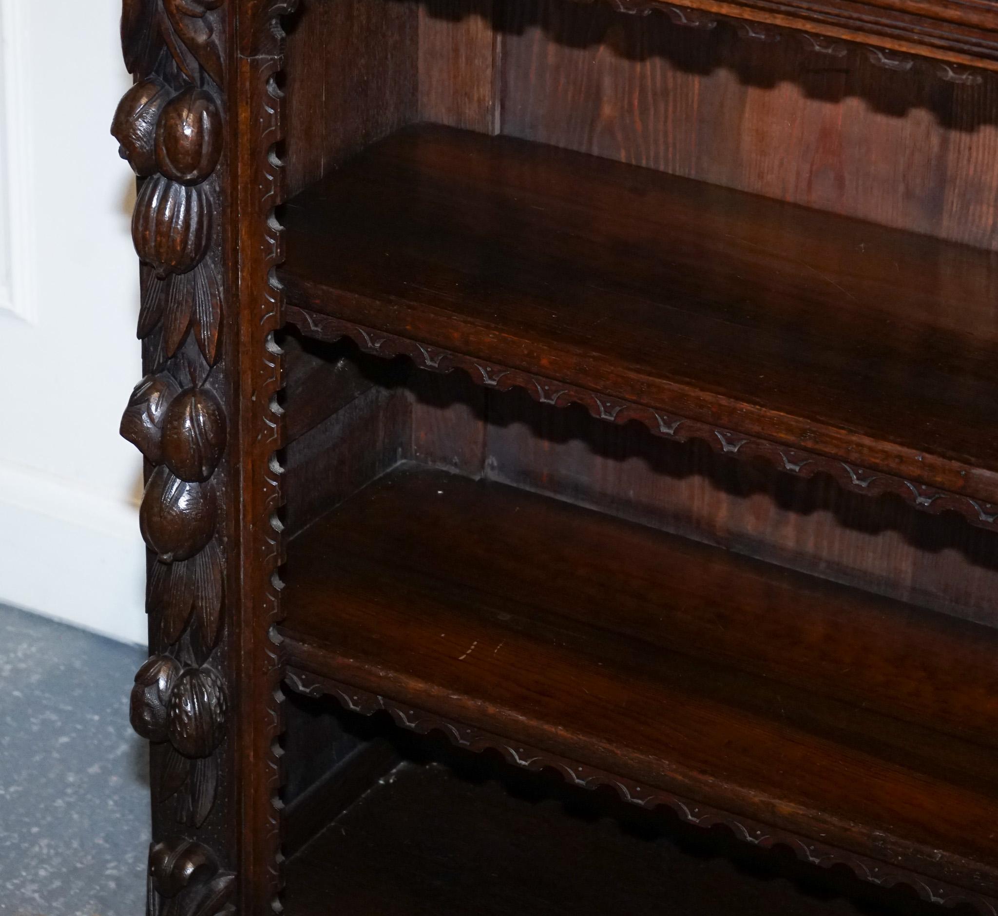 Oak ANTIQUE CIRCA 1880 OAK GREENMAN & LiONHEADS DWARF OPEN BOOKCASE For Sale