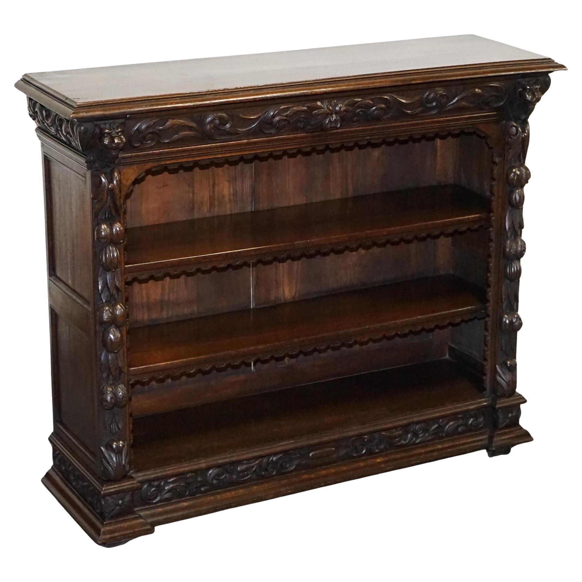 ANTIQUE CIRCA 1880 OAK GREENMAN & LiONHEADS DWARF OPEN BOOKCASE