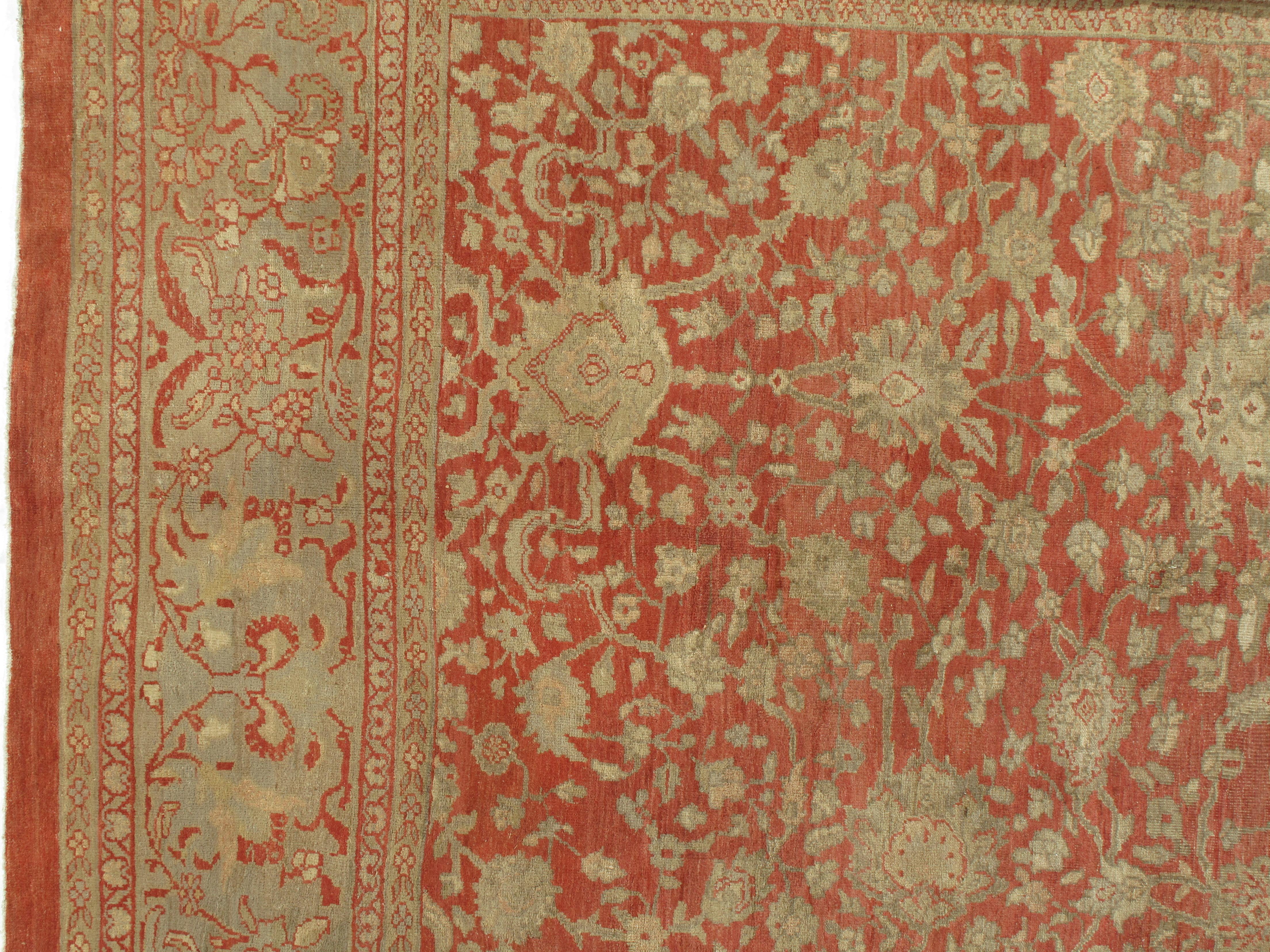 Antike CIRCA 1880 Übergröße persischen Terrakotta Sultanabad Rugs, 17'6 x 23'9 im Zustand „Gut“ im Angebot in New York, NY