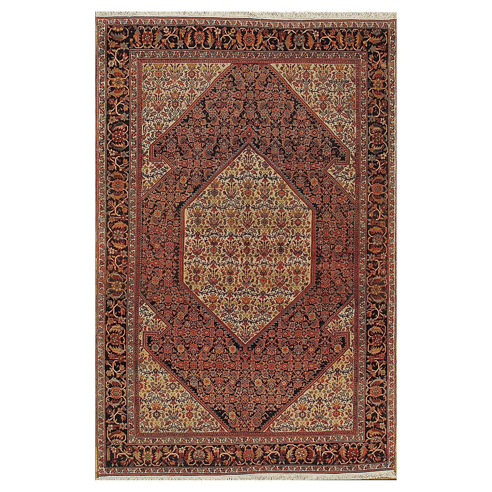 Antique Circa 1880 Red Persian Sarouk Rug Carpet, 4'2 x 6'7 For Sale